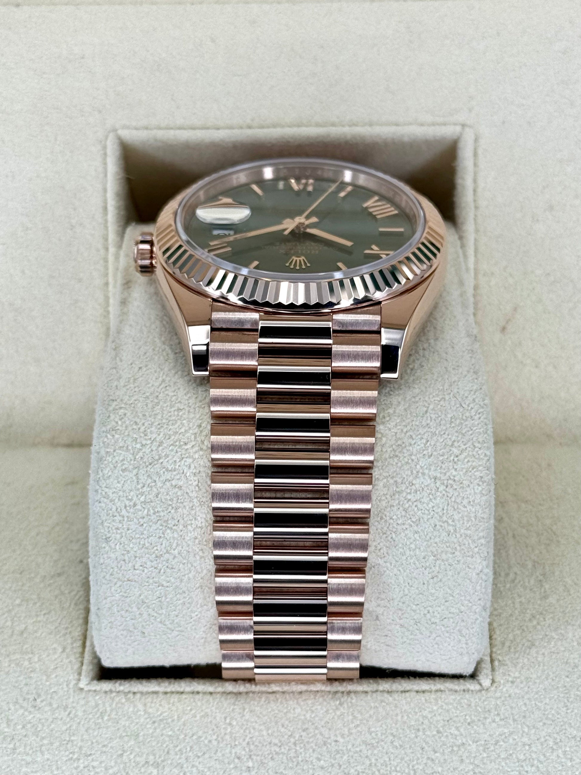 2022 Rolex Day-Date 40mm 228235 Presidential Rose Gold Olive Dial - MyWatchLLC