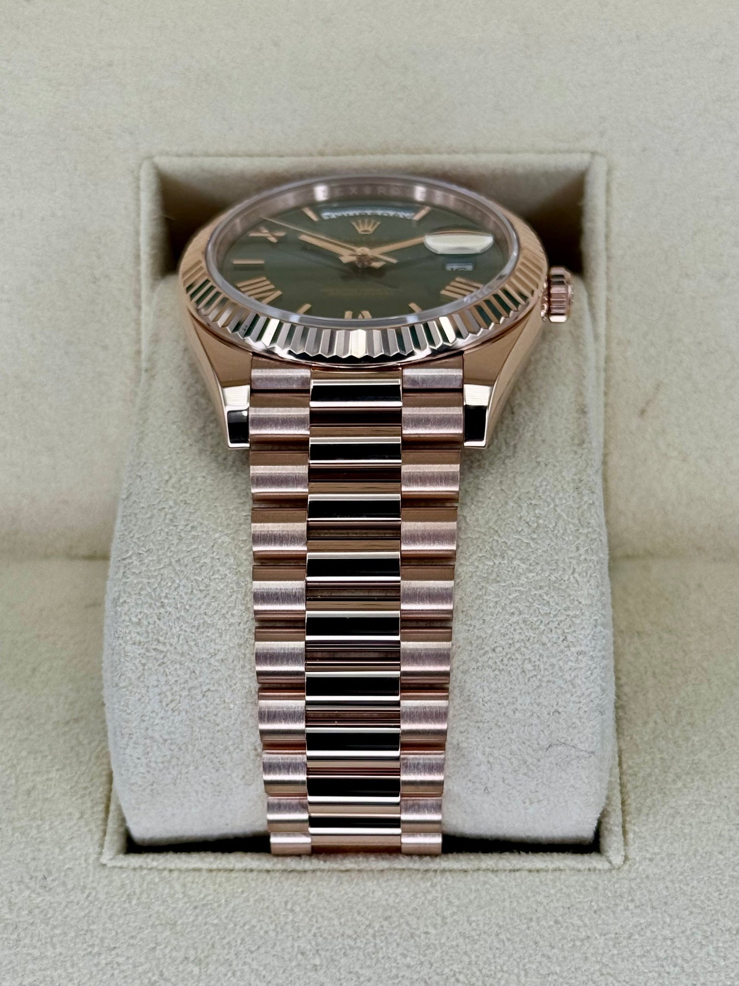 2022 Rolex Day-Date 40mm 228235 Presidential Rose Gold Olive Dial - MyWatchLLC