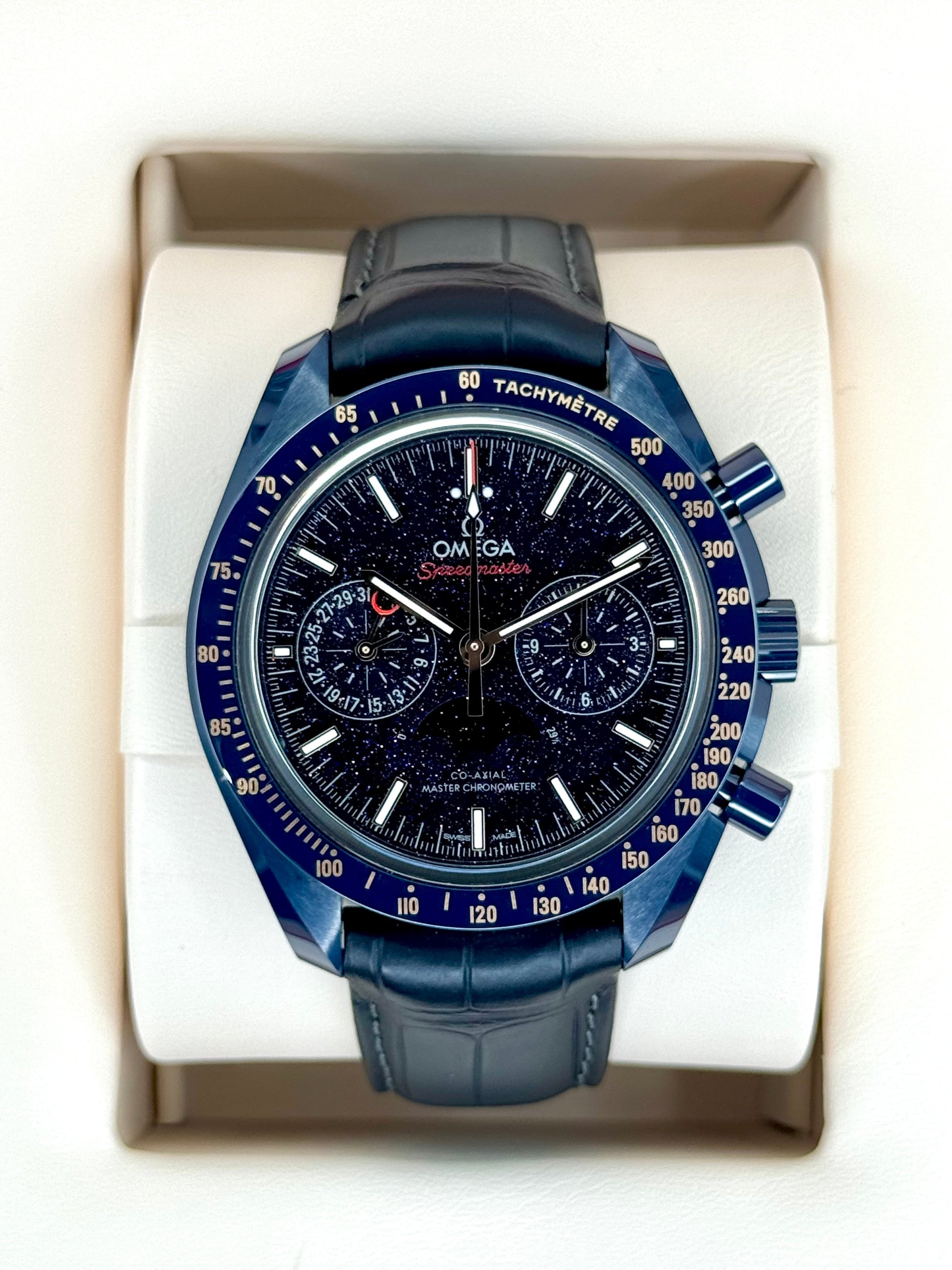 New 2024 Omega Speedmaster Moonphase 44.2mm 30493445203001 Blue Dial - MyWatchLLC