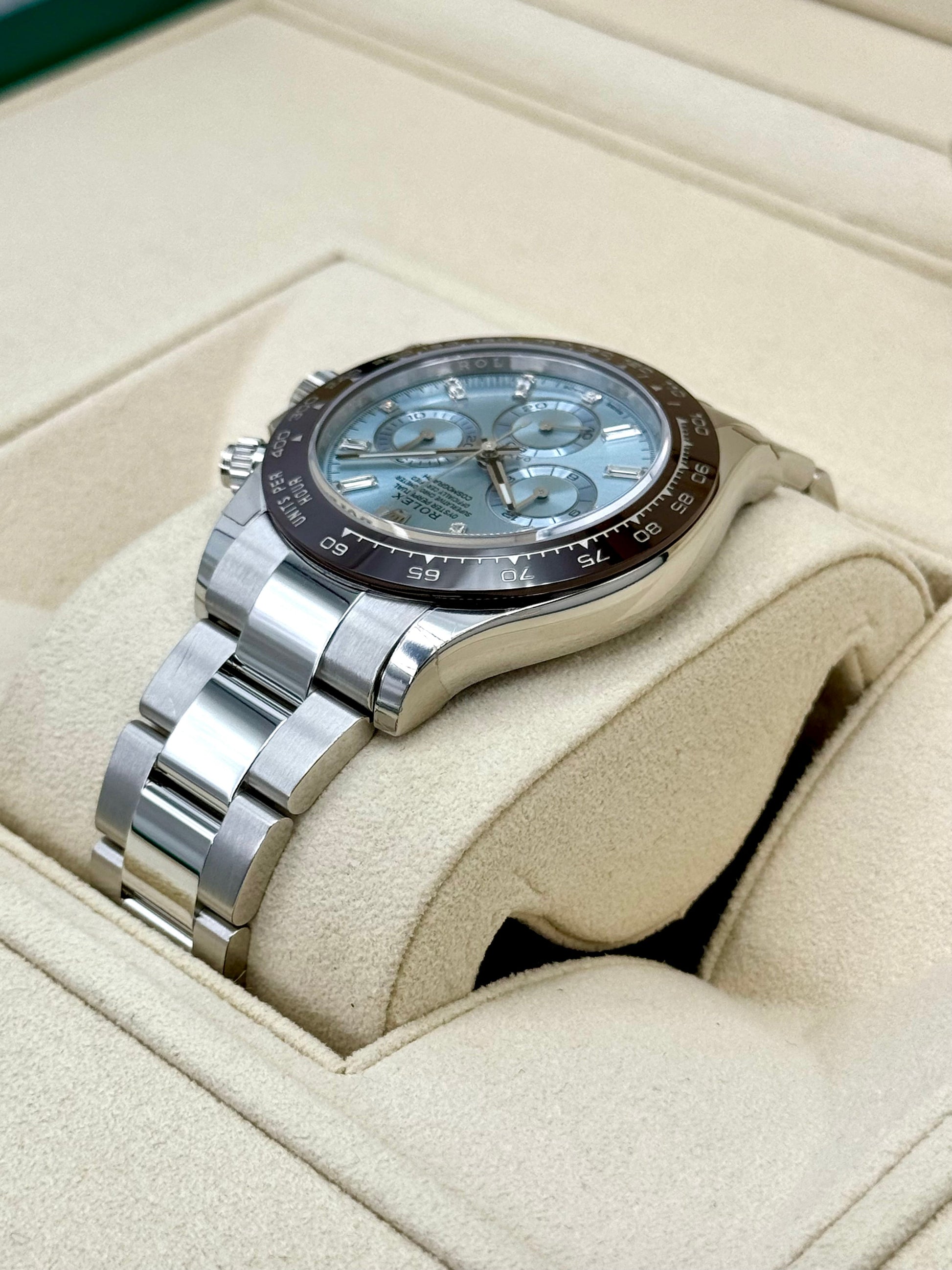 NEW Rolex Daytona 40mm 116506 Platinum Ice Blue Diamond Baguette Dial - MyWatchLLC