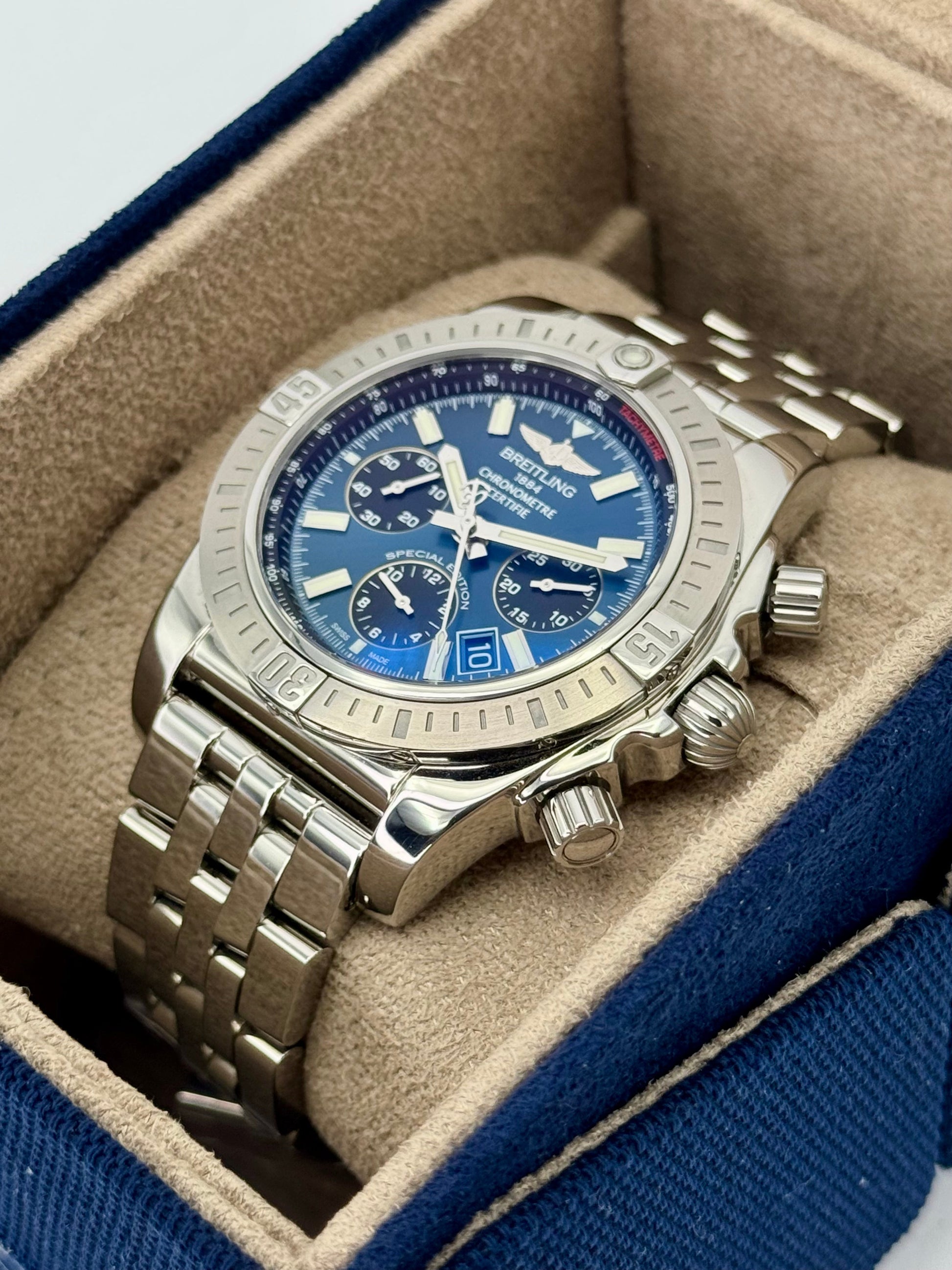 2022 Breitling Chronomat B01 44mm AB0115 Stainless Steel Blue Dial - MyWatchLLC