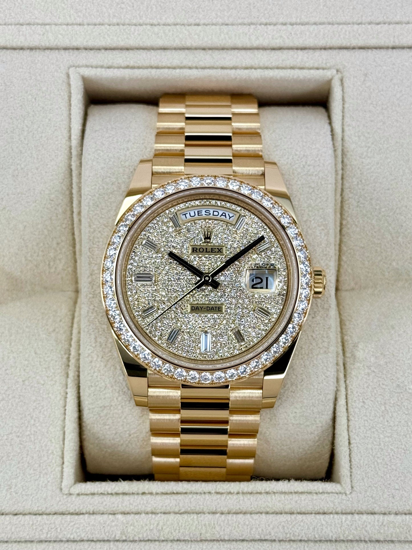 NEW 2024 Rolex Day-Date 40mm 228348RBR Diamond Paved Dial - MyWatchLLC