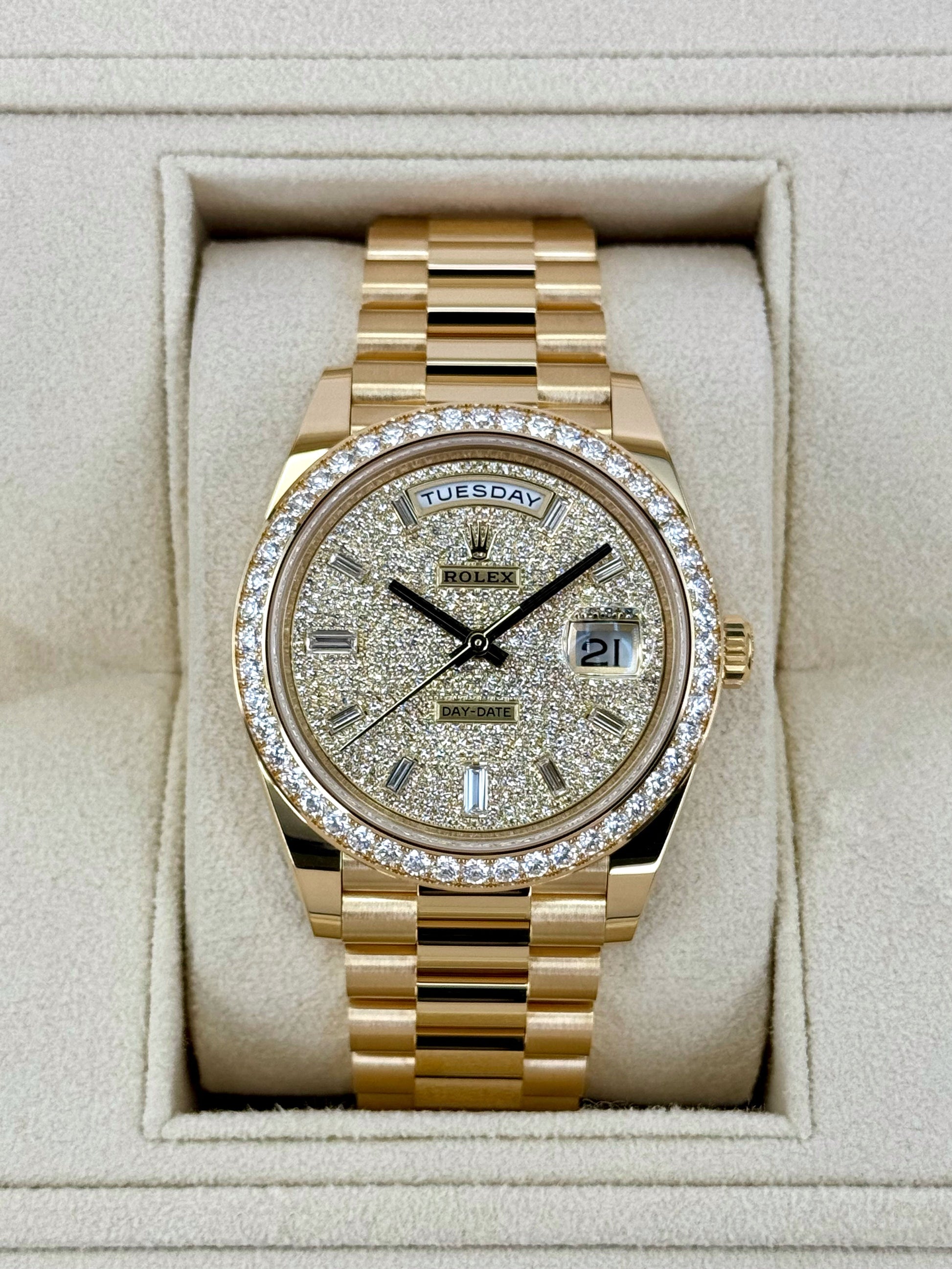 NEW 2024 Rolex Day-Date 40mm 228348RBR Diamond Paved Dial - MyWatchLLC
