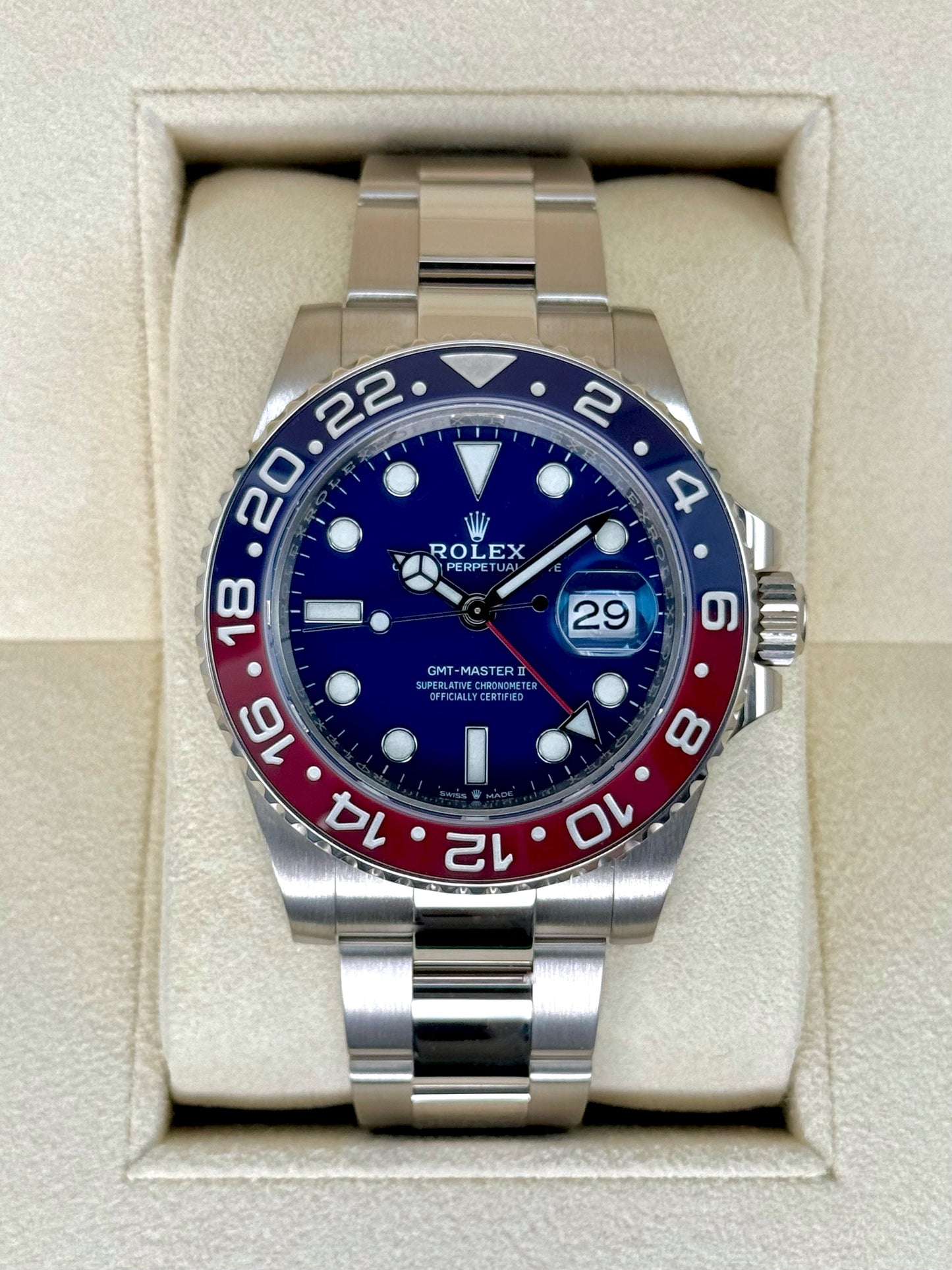 2022 Rolex GMT-Master II "Pepsi" 40mm 126719BLRO White Gold Oyster - MyWatchLLC