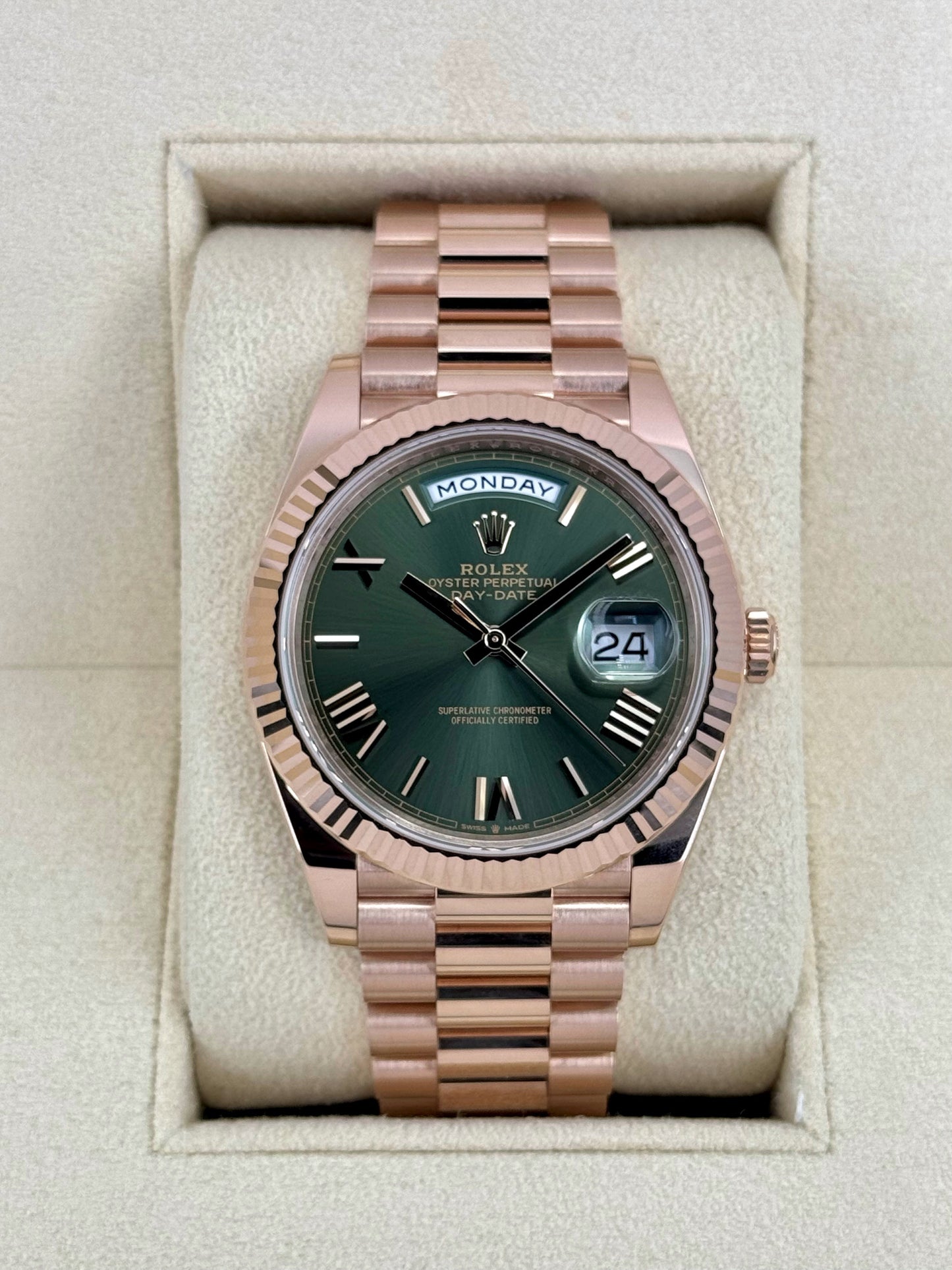 2024 Rolex Day-Date 40mm 228235 Presidential Rose Gold Olive Dial - MyWatchLLC