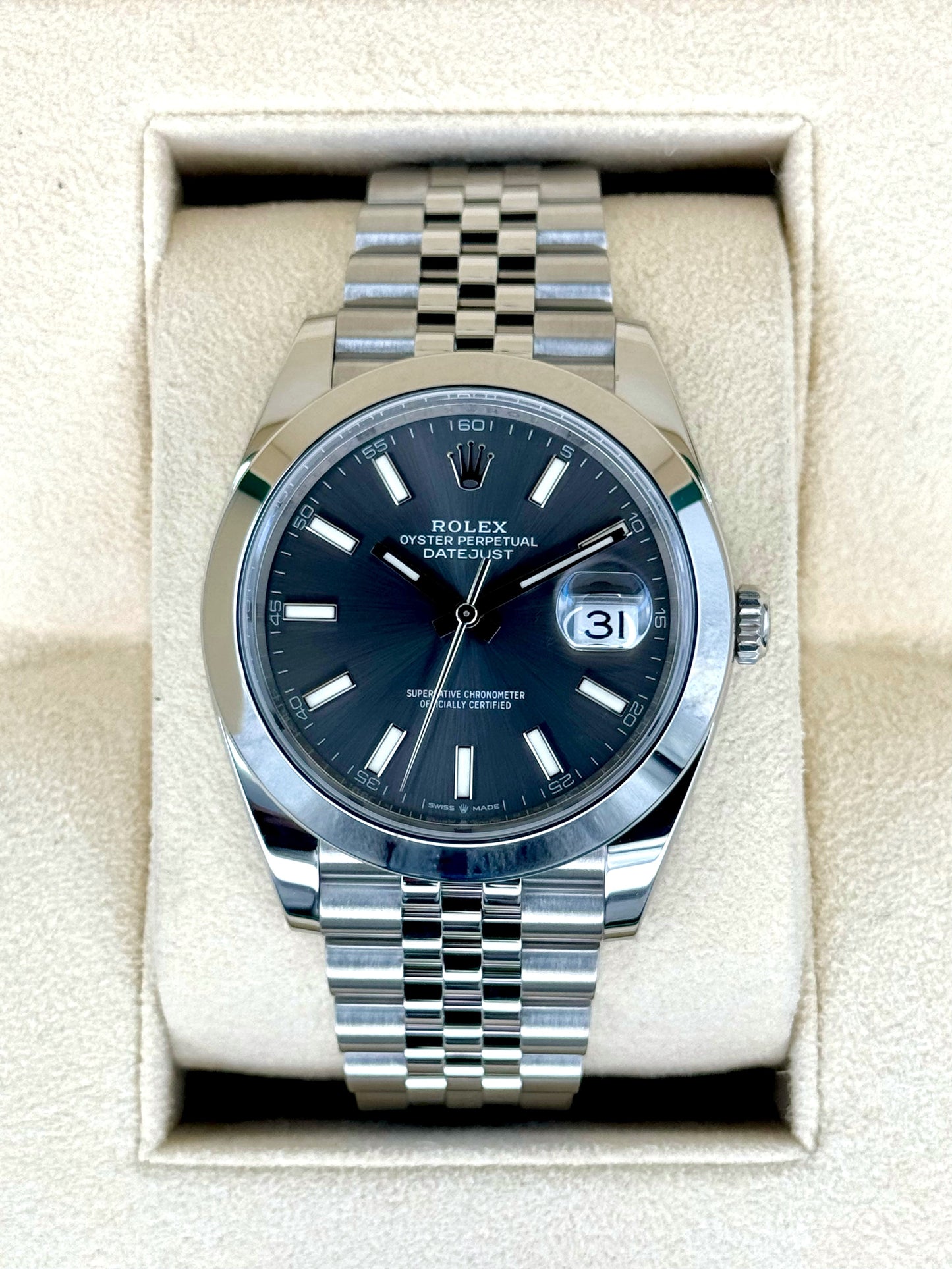 Rolex 2023 Datejust 41mm 126300 Stainless Steel Jubilee Rhodium Dial - MyWatchLLC