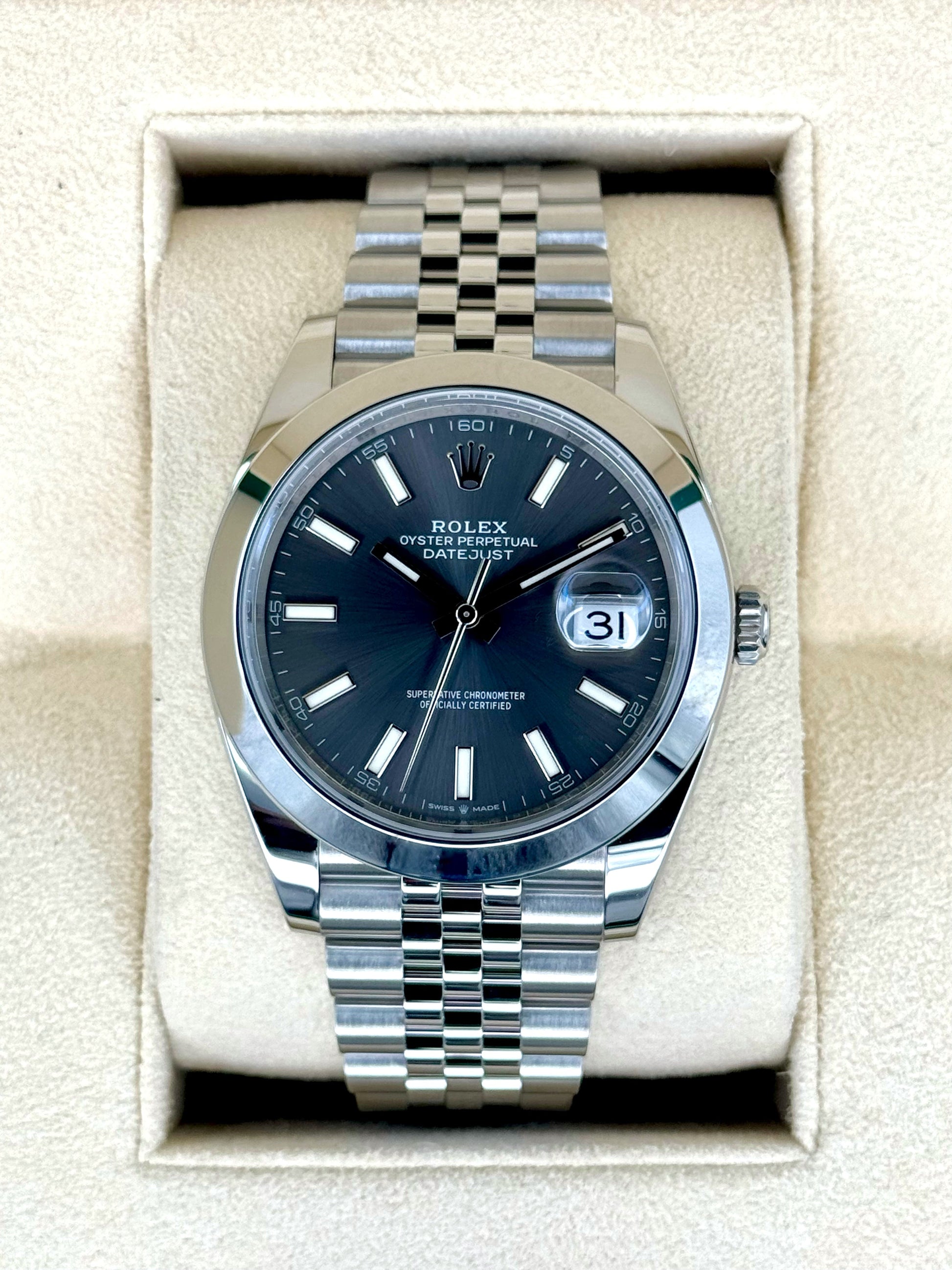 Rolex 2023 Datejust 41mm 126300 Stainless Steel Jubilee Rhodium Dial - MyWatchLLC