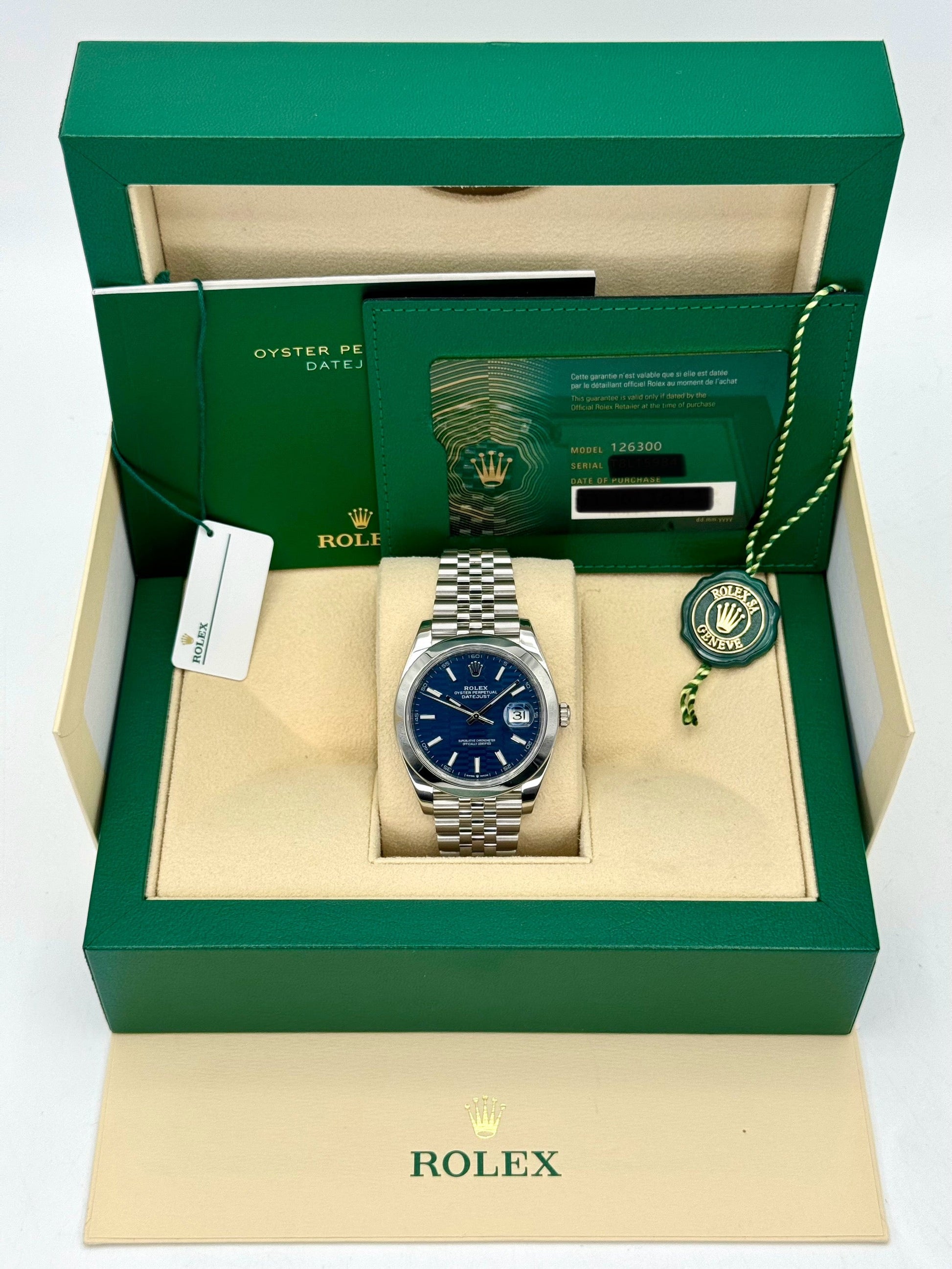 2022 Rolex Datejust 41mm 126300 Stainless Steel Jubilee Blue Motif Dial - MyWatchLLC