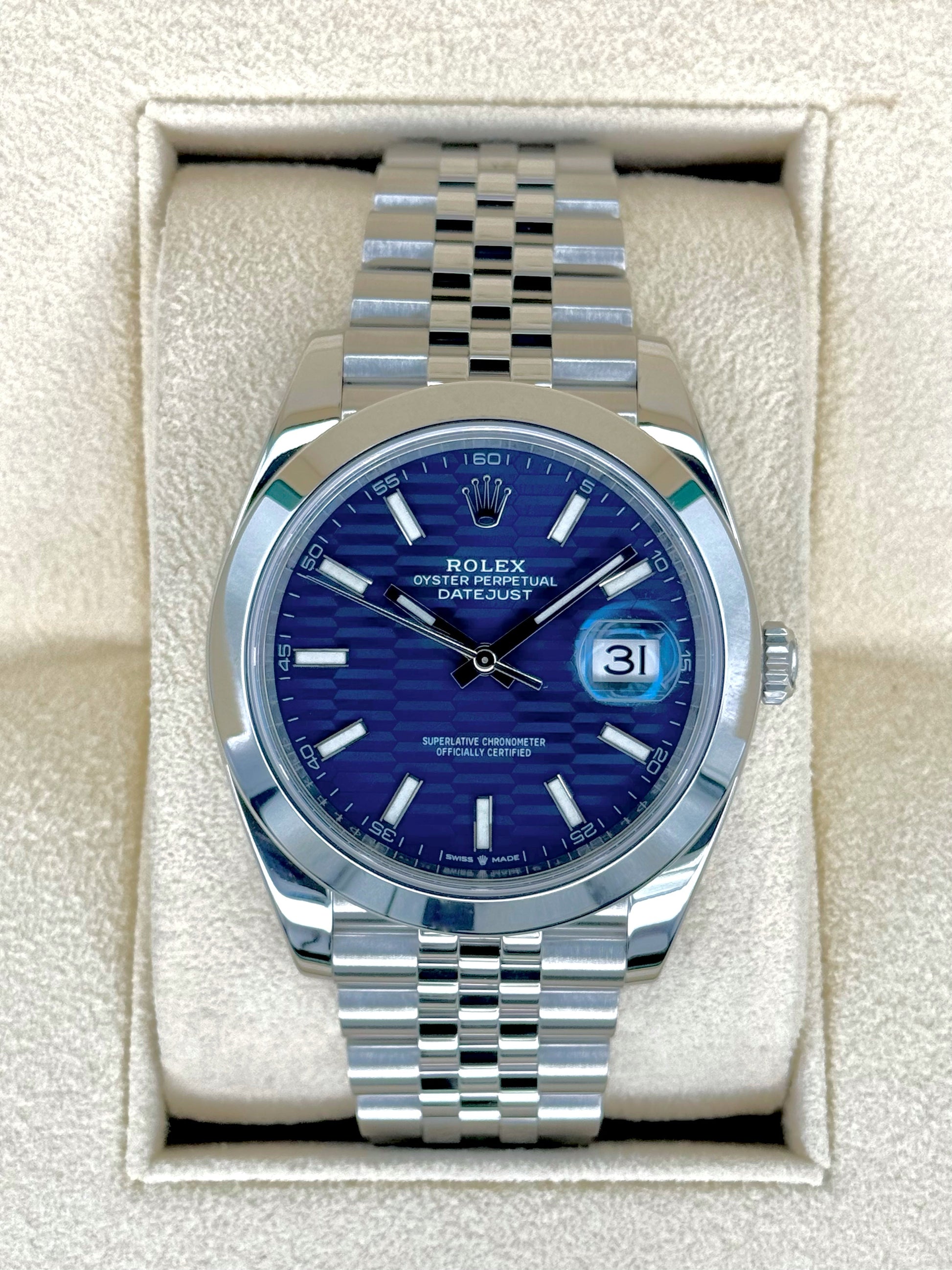 2022 Rolex Datejust 41mm 126300 Stainless Steel Jubilee Blue Motif Dial - MyWatchLLC