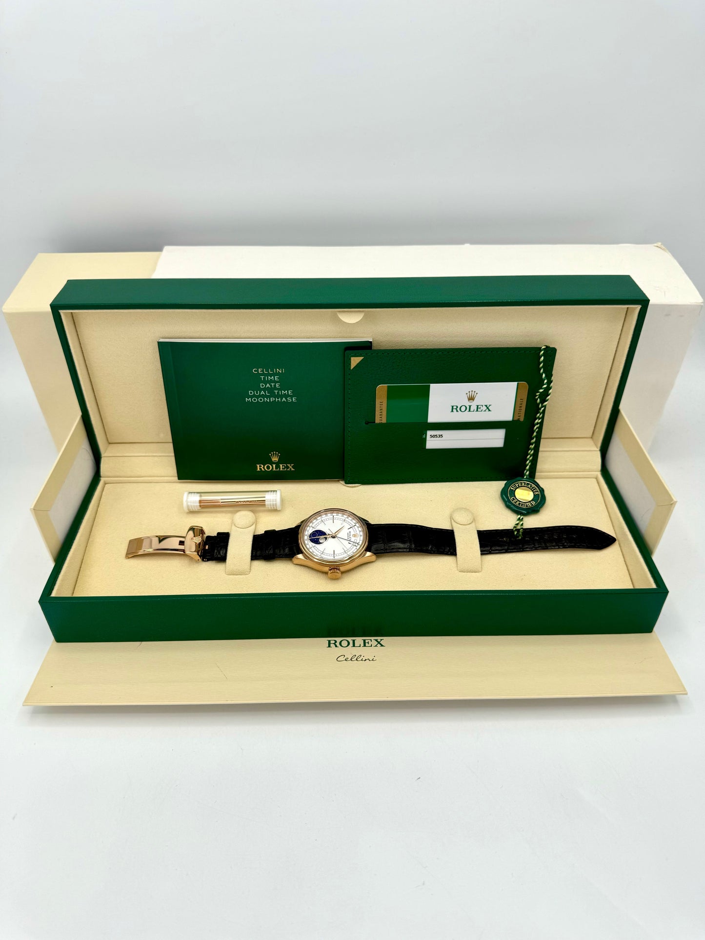 2020 Cellini Moonphase 39mm 50535 Rose Gold White Dial - MyWatchLLC