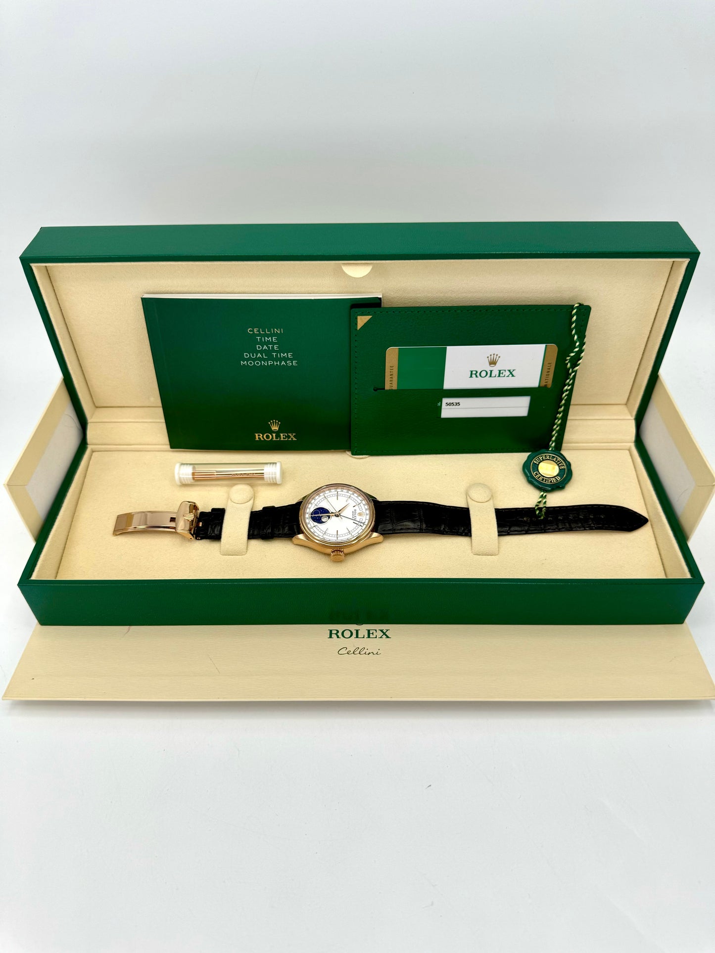 2020 Cellini Moonphase 39mm 50535 Rose Gold White Dial - MyWatchLLC