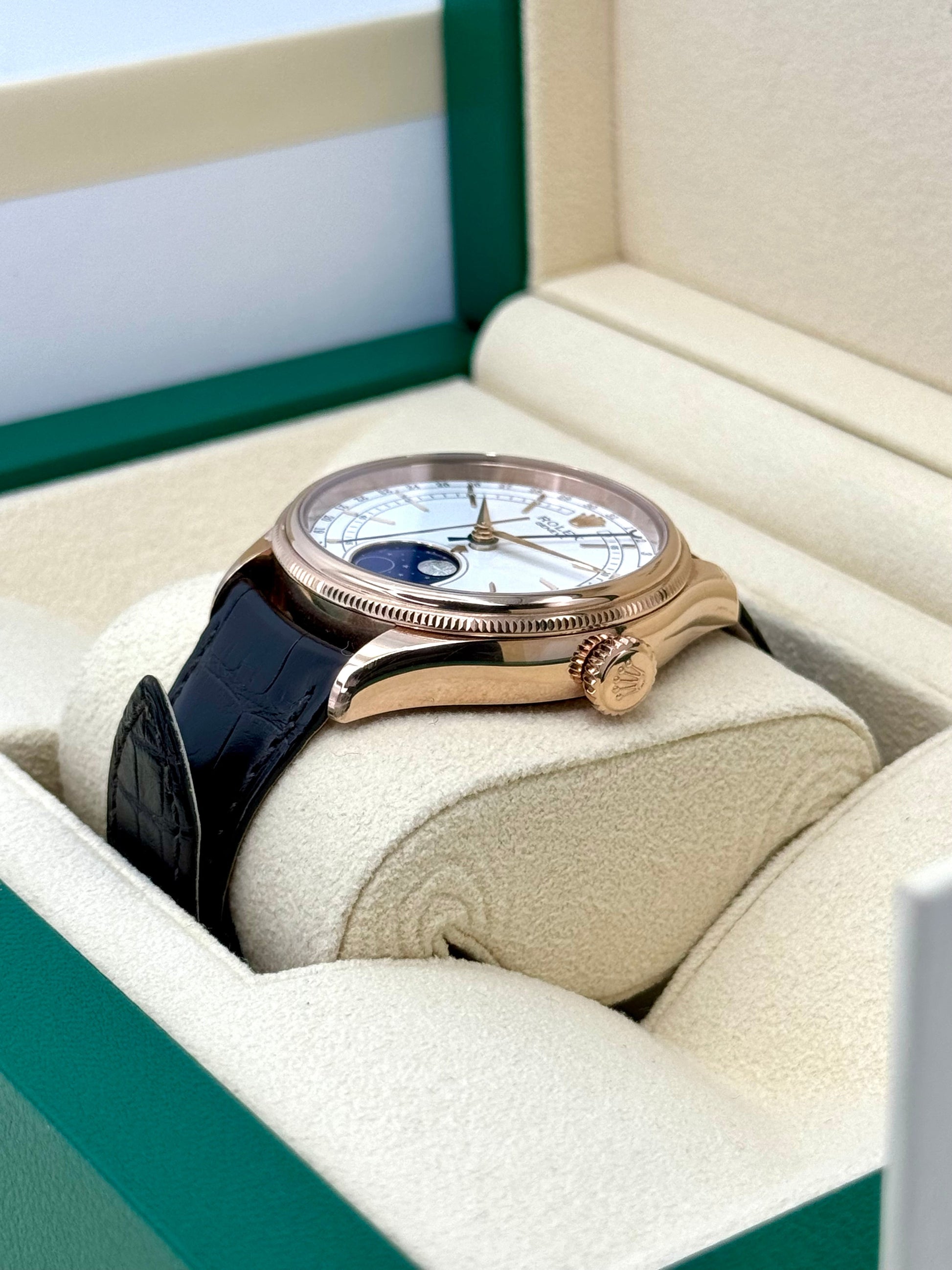 2020 Cellini Moonphase 39mm 50535 Rose Gold White Dial - MyWatchLLC