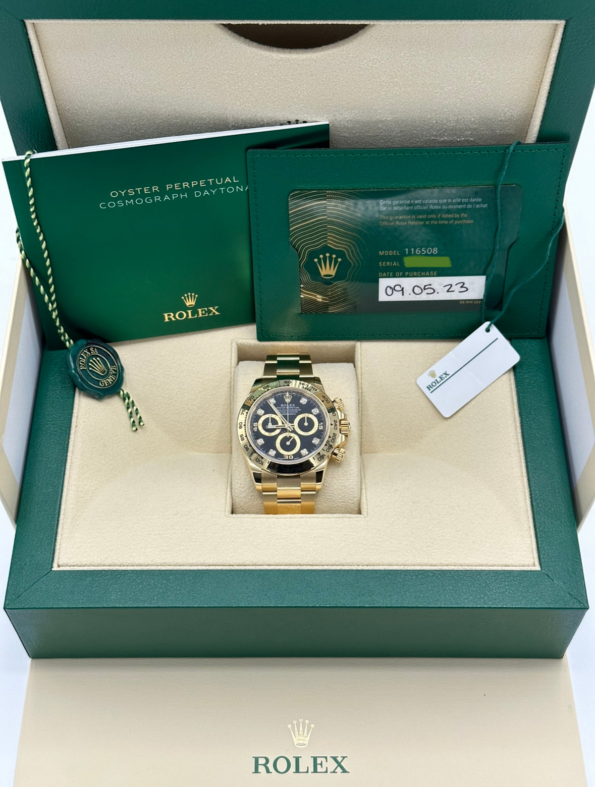 2023 Rolex Daytona 116508 Gold Black Diamond Dial - MyWatchLLC
