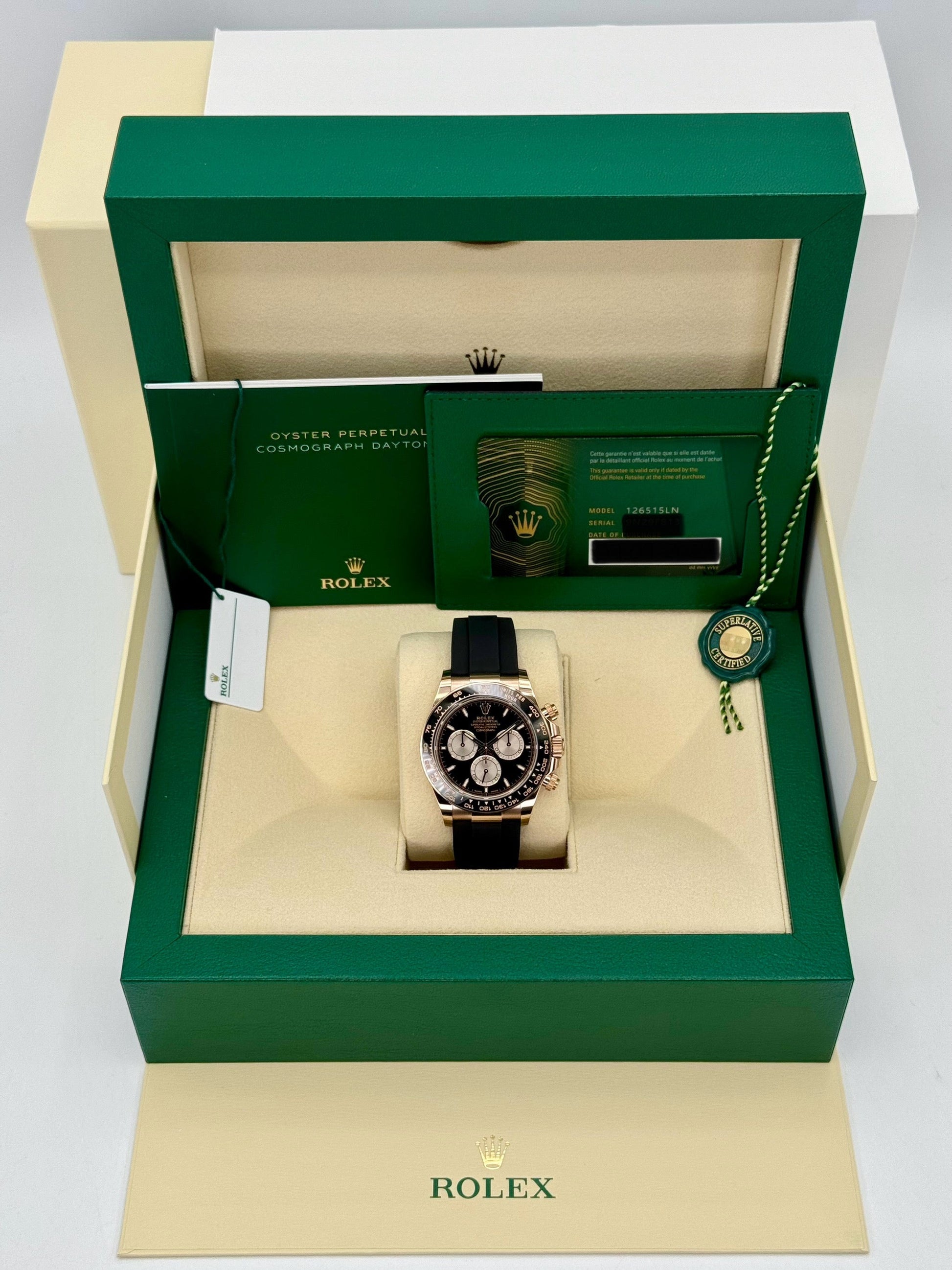 NEW 2025 Rolex Daytona 40mm 126515LN Rose Gold Oysterflex Black Dial - MyWatchLLC