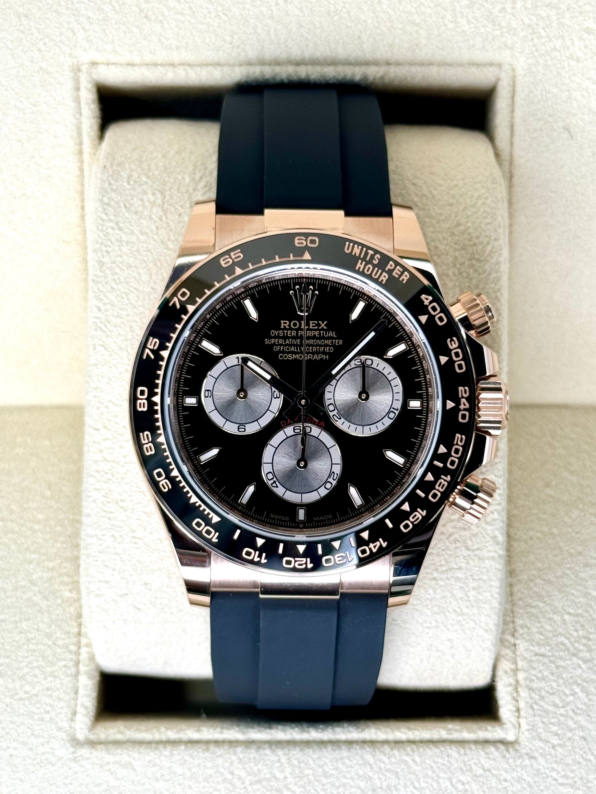 NEW 2025 Rolex Daytona 40mm 126515LN Rose Gold Oysterflex Black Dial - MyWatchLLC