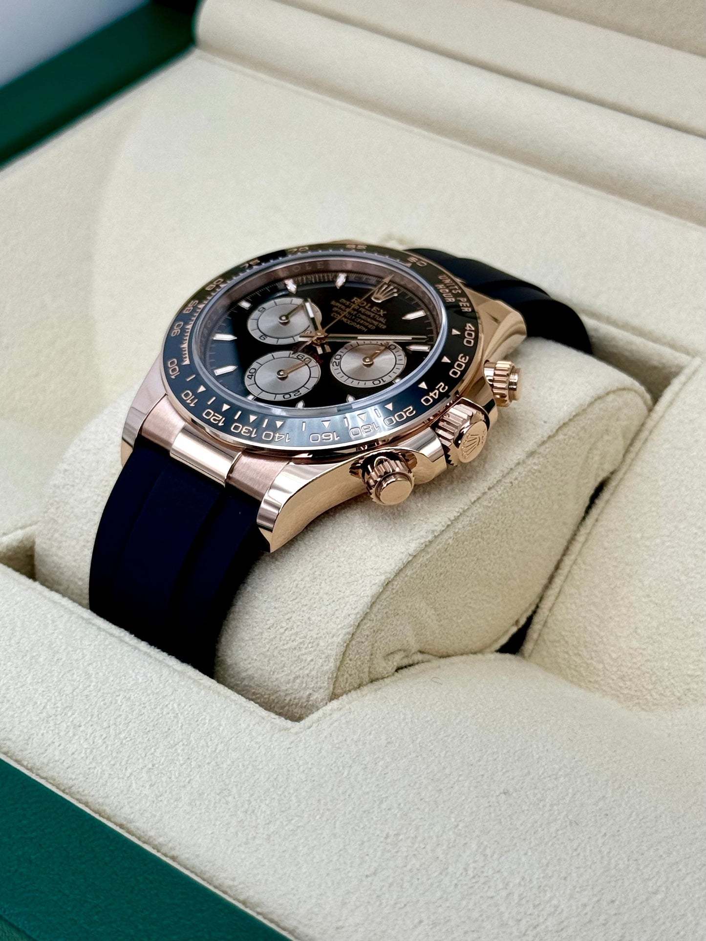 NEW 2025 Rolex Daytona 40mm 126515LN Rose Gold Oysterflex Black Dial - MyWatchLLC