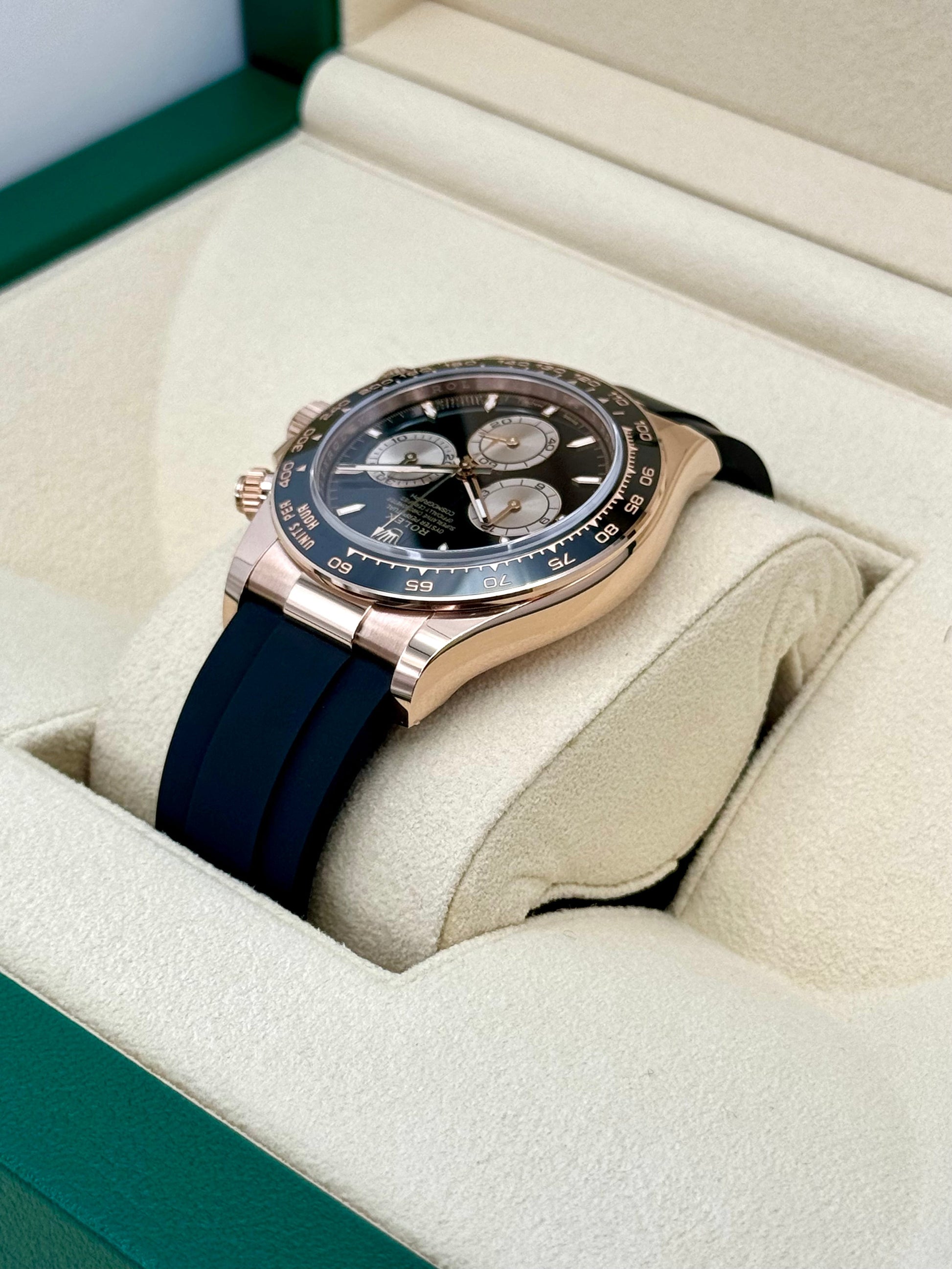 NEW 2025 Rolex Daytona 40mm 126515LN Rose Gold Oysterflex Black Dial - MyWatchLLC