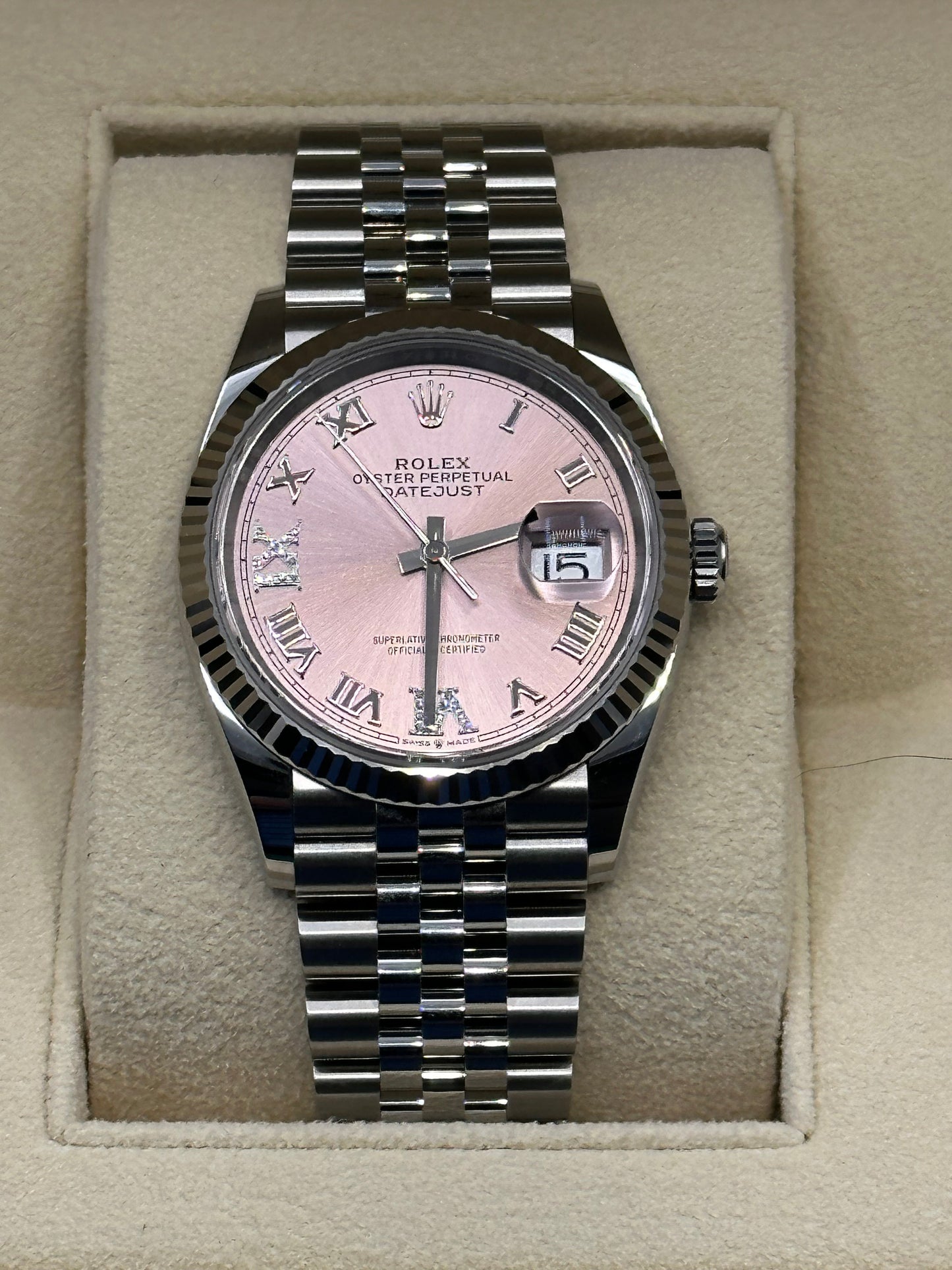 2023 Rolex Datejust 36mm 126234 Jubilee Pink Dial Diamond VI & IX - MyWatchLLC