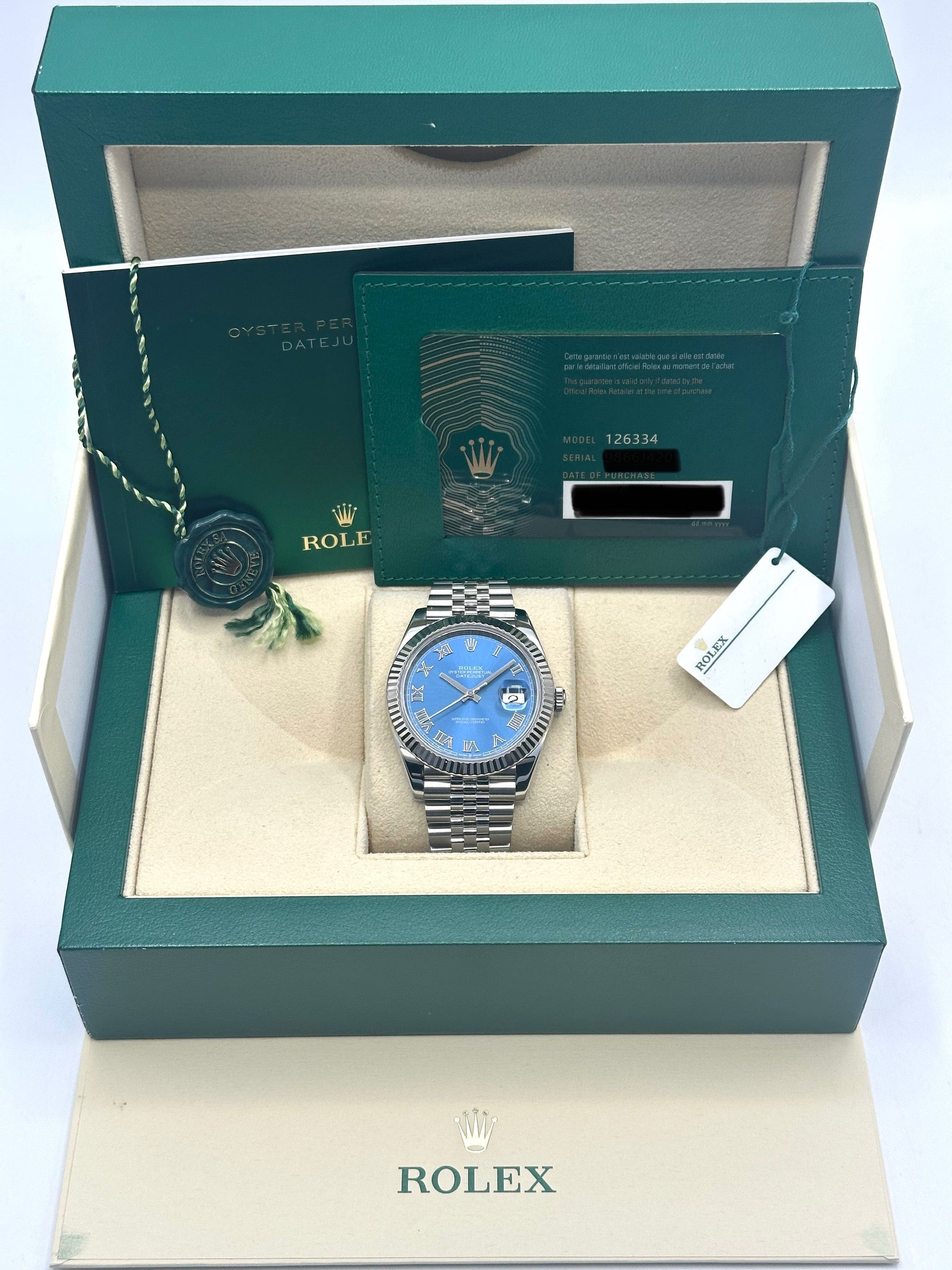 2023 Rolex Datejust 41mm 126334 Jubilee Blue Roman Numeral Dial - MyWatchLLC