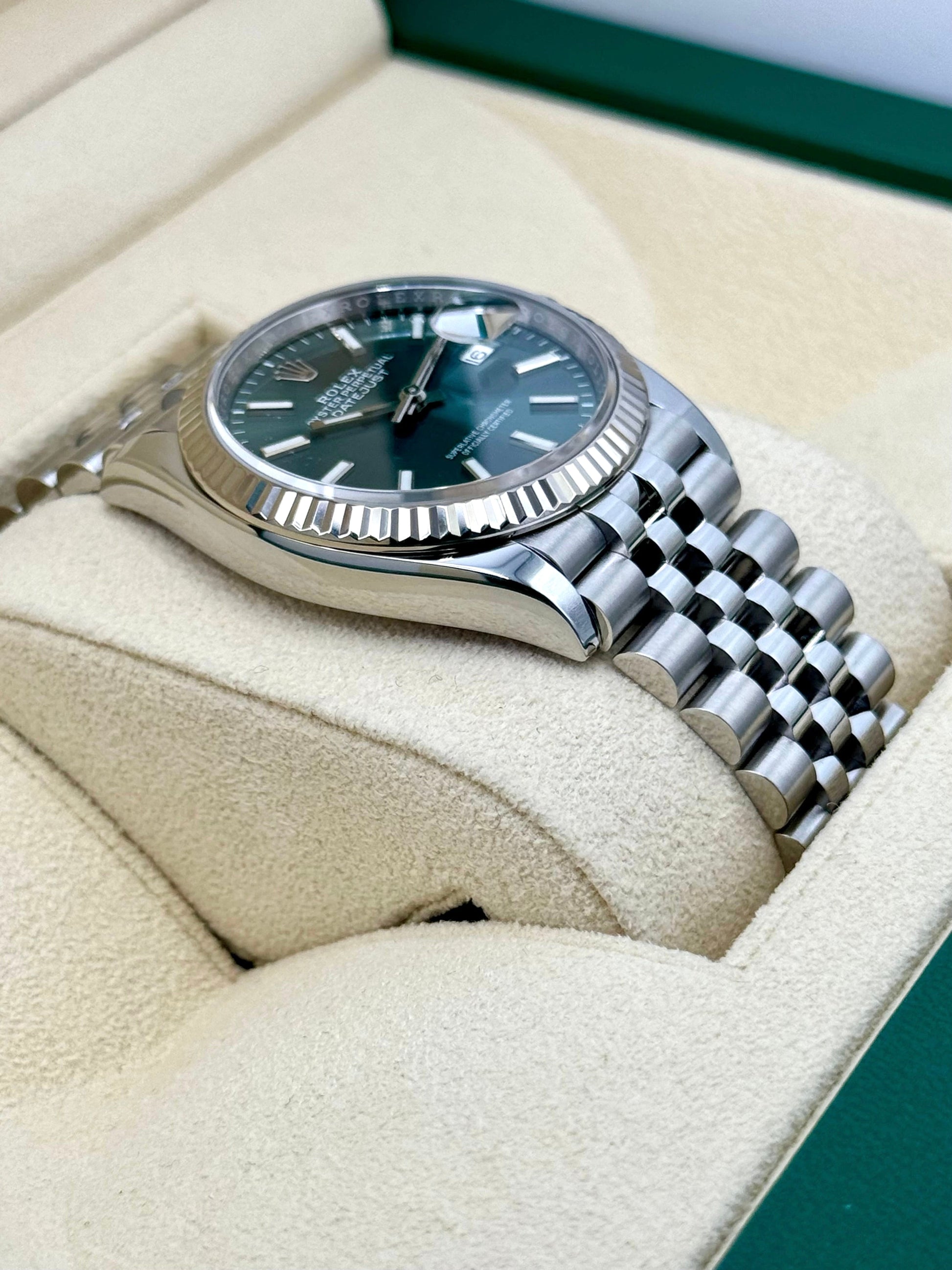 NEW 2024 Rolex Datejust 36mm 126234 Stainless Steel Jubilee Green Dial - MyWatchLLC