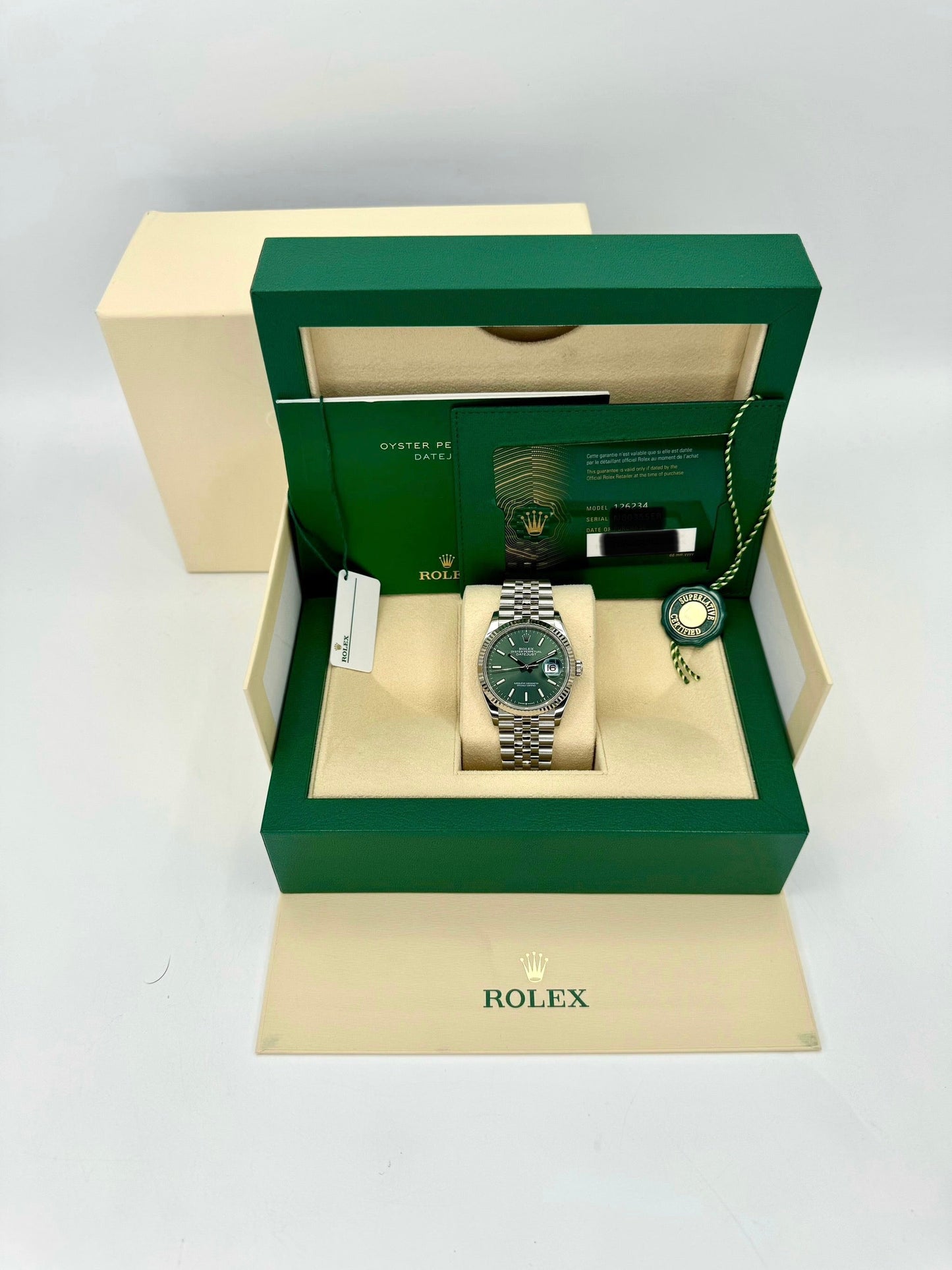 NEW 2024 Rolex Datejust 36mm 126234 Stainless Steel Jubilee Green Dial - MyWatchLLC