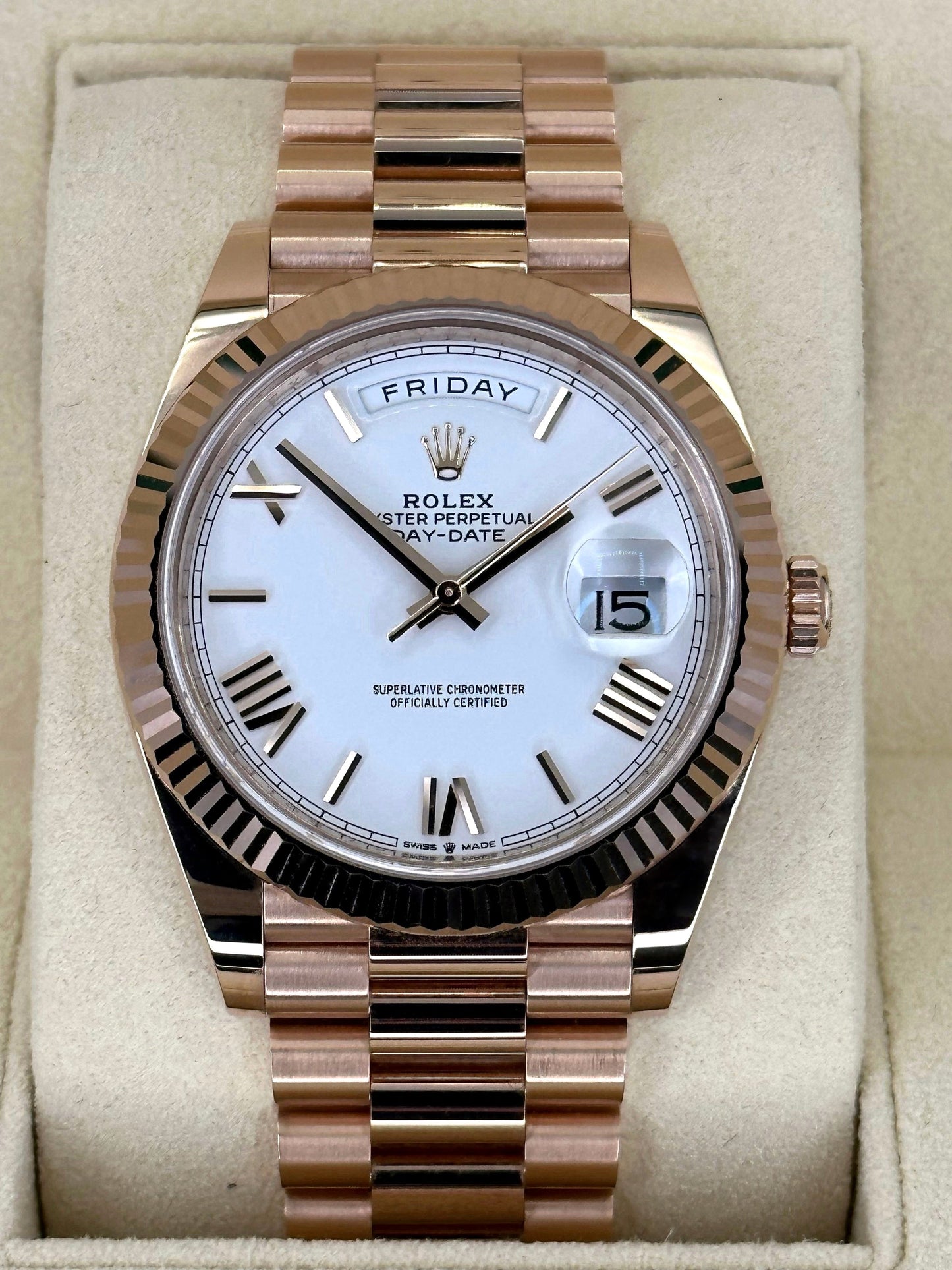 NEW 2024 Rolex Day-Date 228235 Presidential Rose Gold White Dial - MyWatchLLC