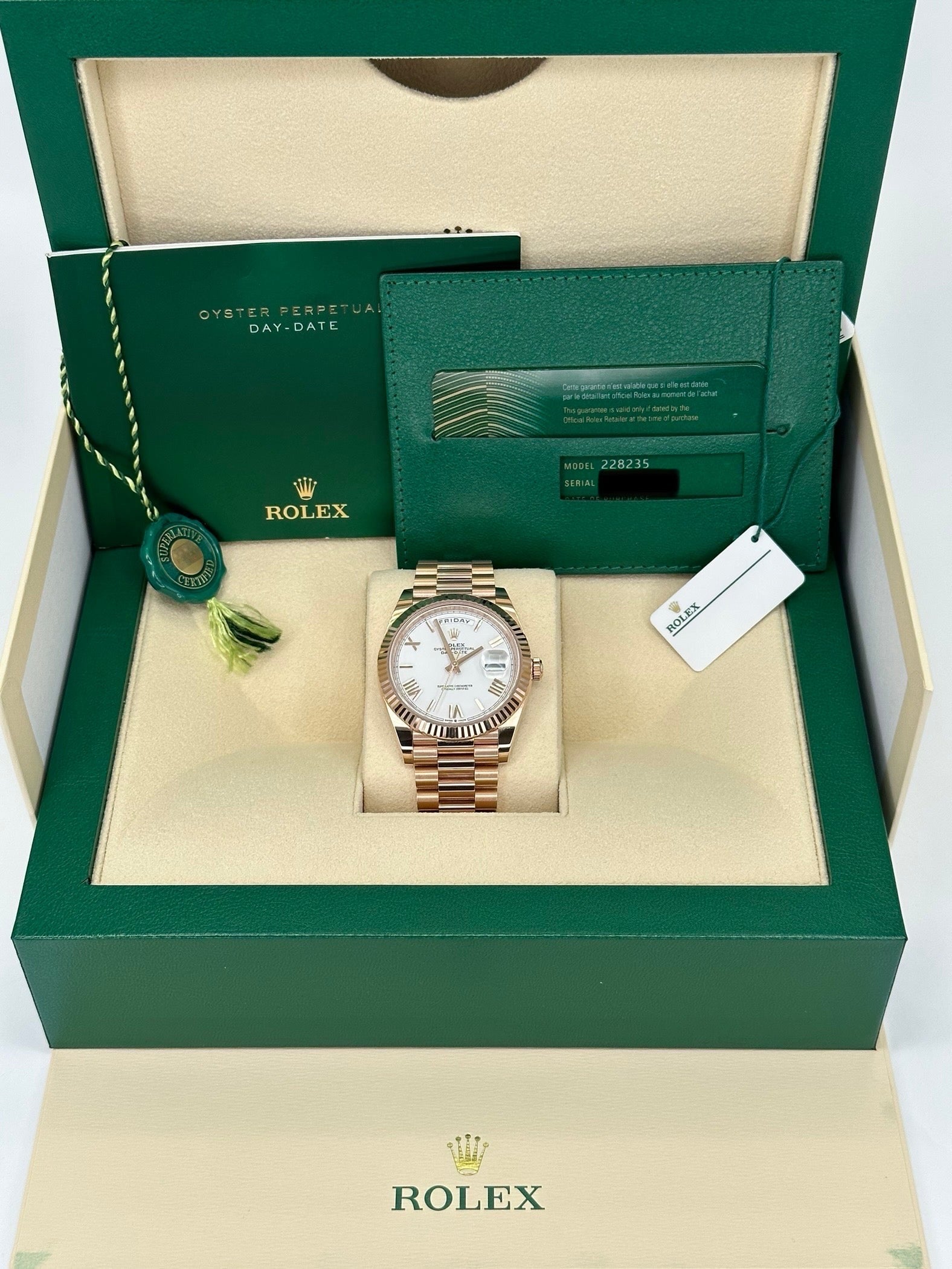 NEW 2024 Rolex Day-Date 228235 Rose Gold White Roman Numeral Dial - MyWatchLLC
