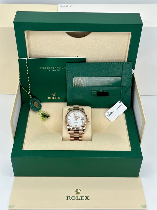 NEW 2024 Rolex Day-Date 228235 Rose Gold White Roman Numeral Dial - MyWatchLLC