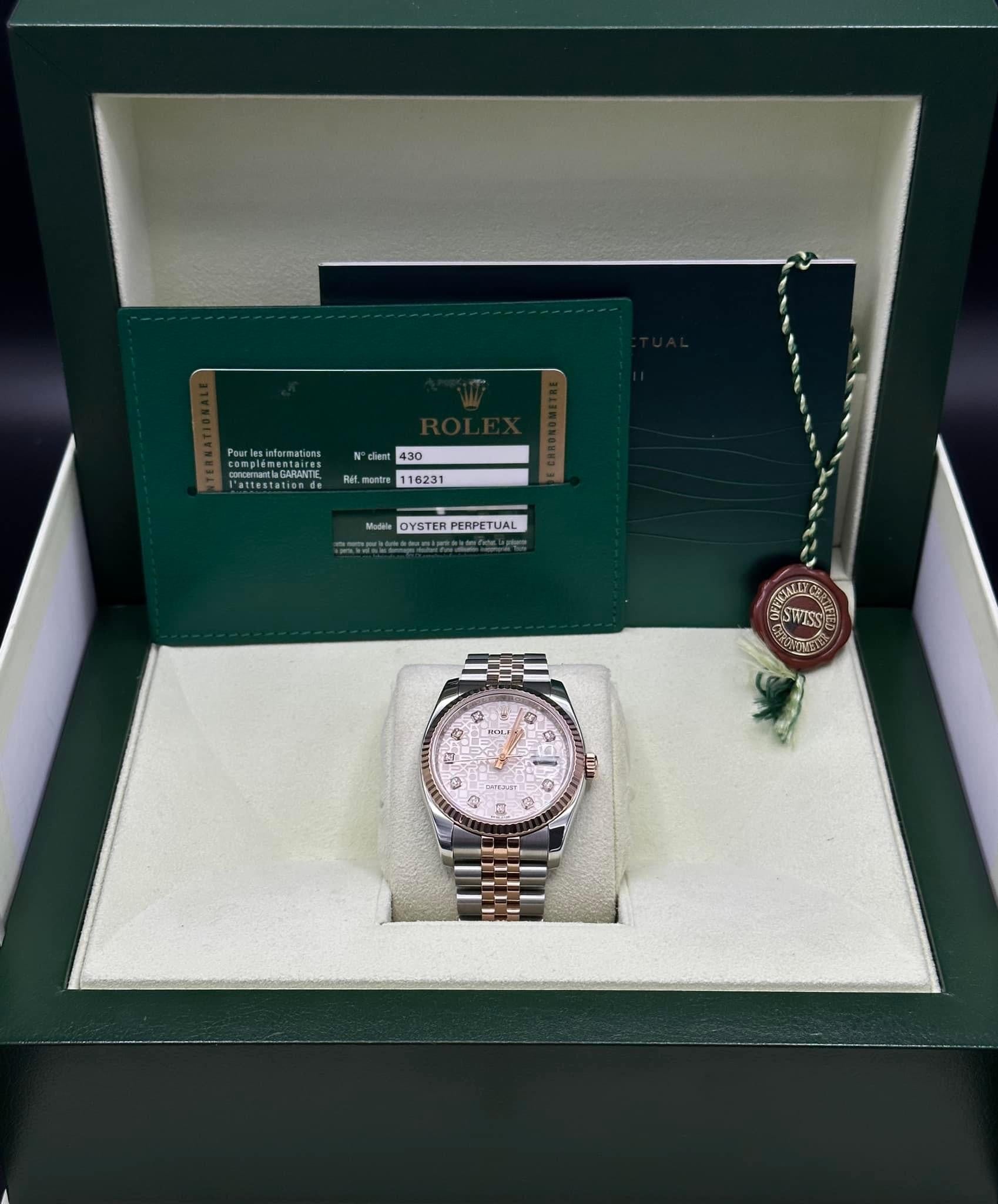 2010 Rolex Datejust 36mm 116231 Two-Tone Rose Gold Pink Diamond Dial - MyWatchLLC