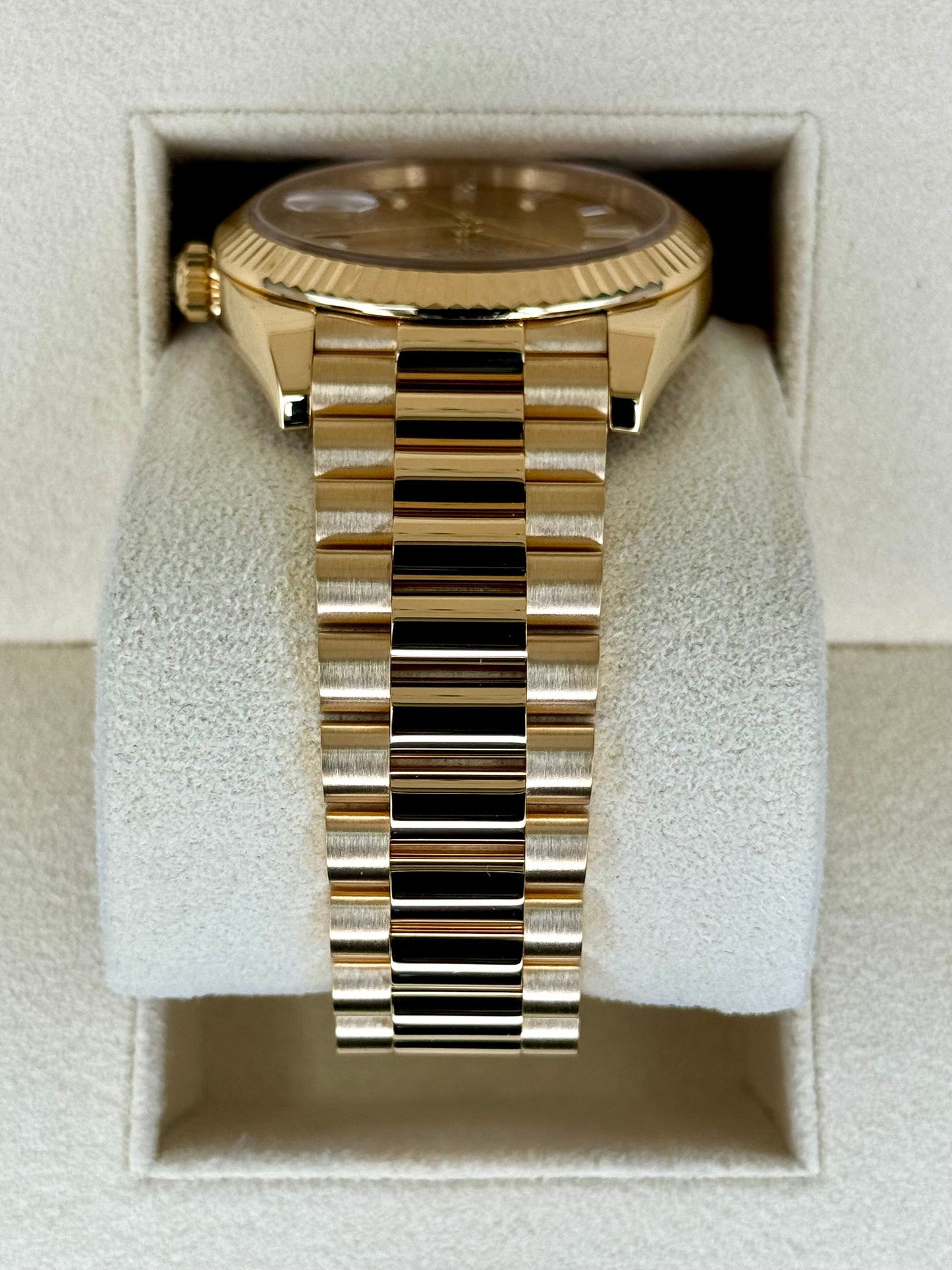 2023 Rolex Day-Date 40mm 228238 Champagne Diamond Baguette Dial - MyWatchLLC