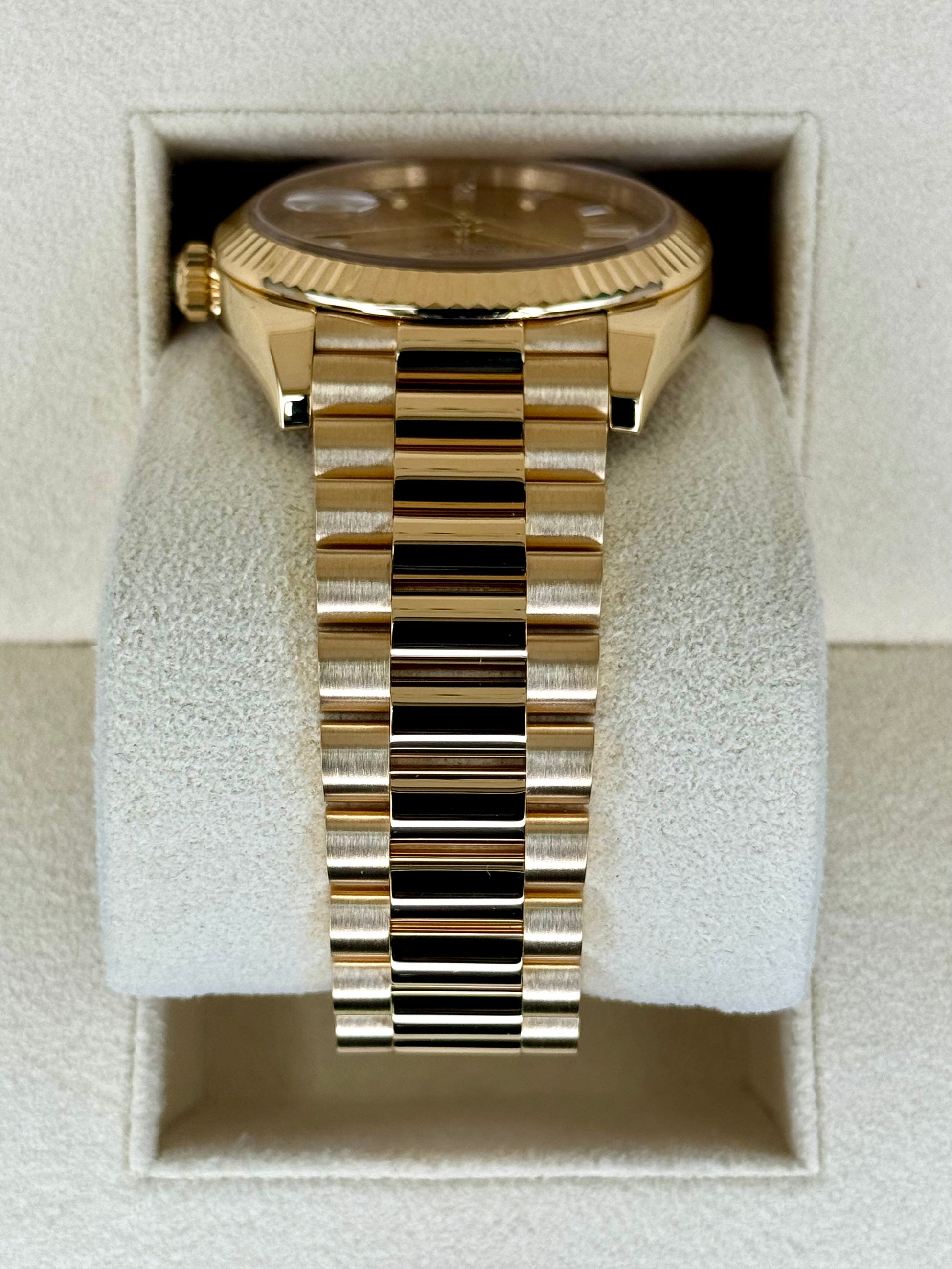 2023 Rolex Day-Date 40mm 228238 Champagne Diamond Baguette Dial - MyWatchLLC