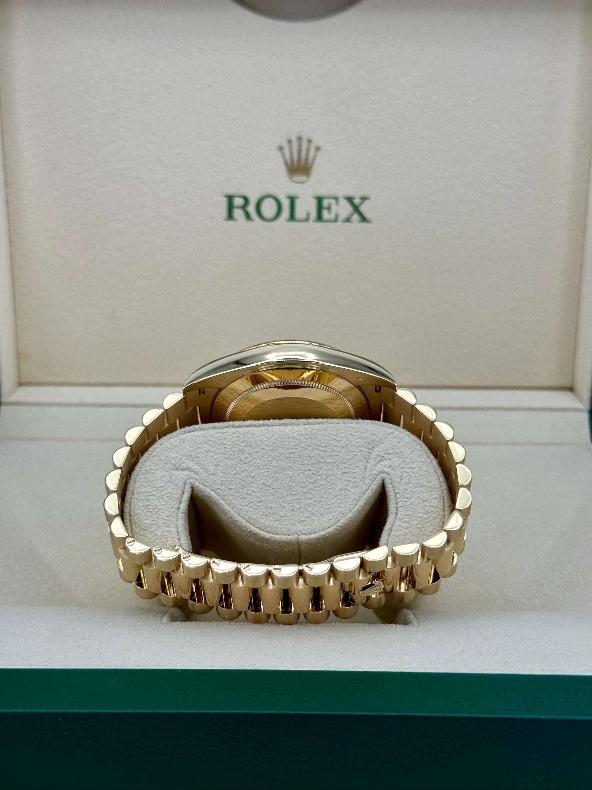 2023 Rolex Day-Date 40mm 228238 Champagne Diamond Baguette Dial - MyWatchLLC