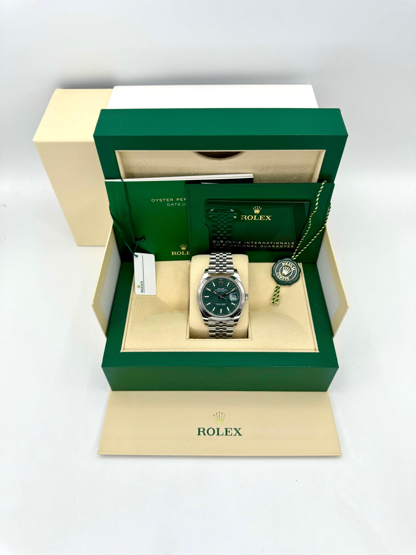 NEW 2024 Rolex Datejust 41mm 126300 Jubilee Green Motif Dial - MyWatchLLC