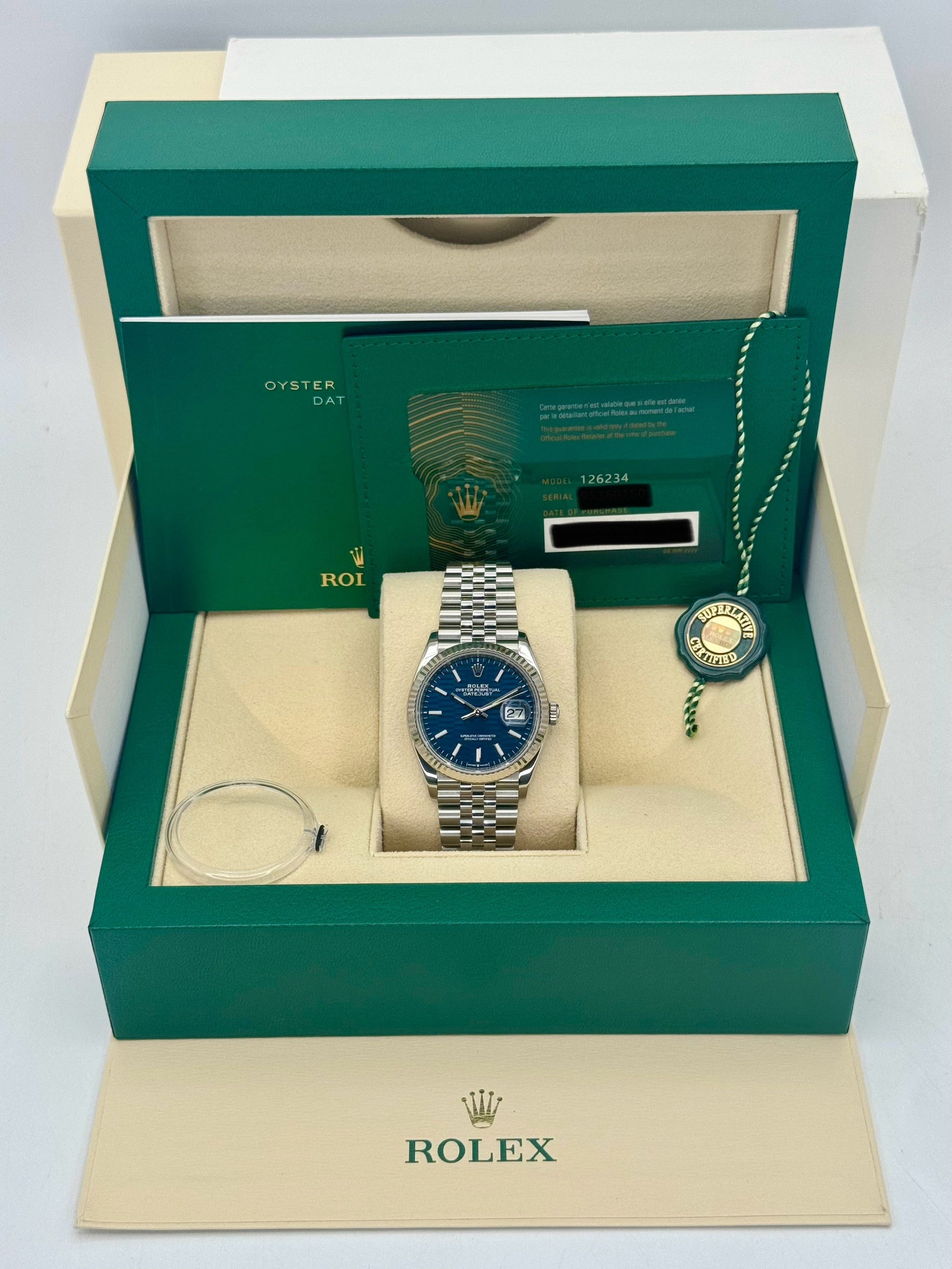 2023 Datejust 36mm 126234 Stainless Steel Jubilee Blue Motif Dial - MyWatchLLC