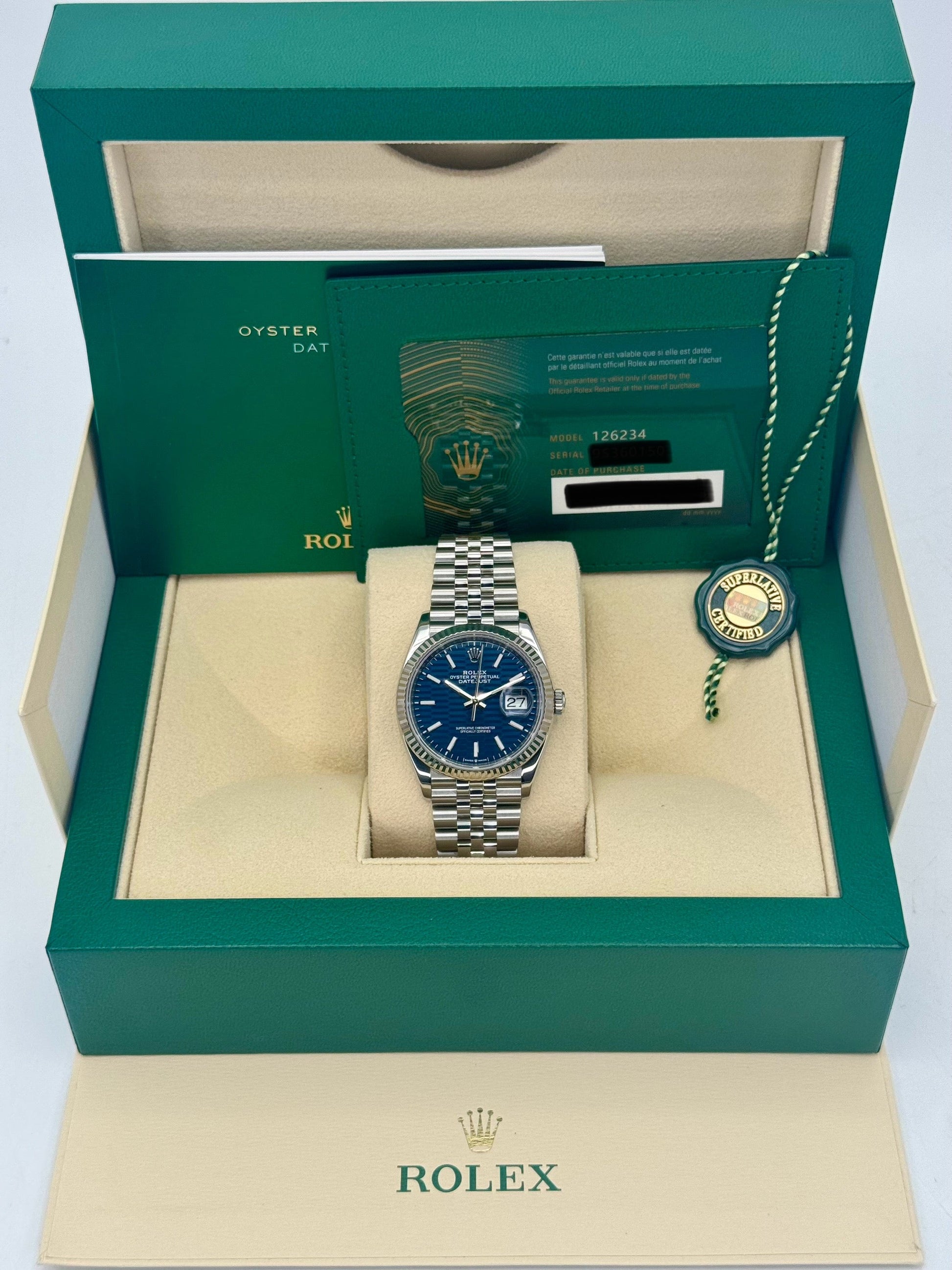 2023 Datejust 36mm 126234 Stainless Steel Jubilee Blue Motif Dial - MyWatchLLC