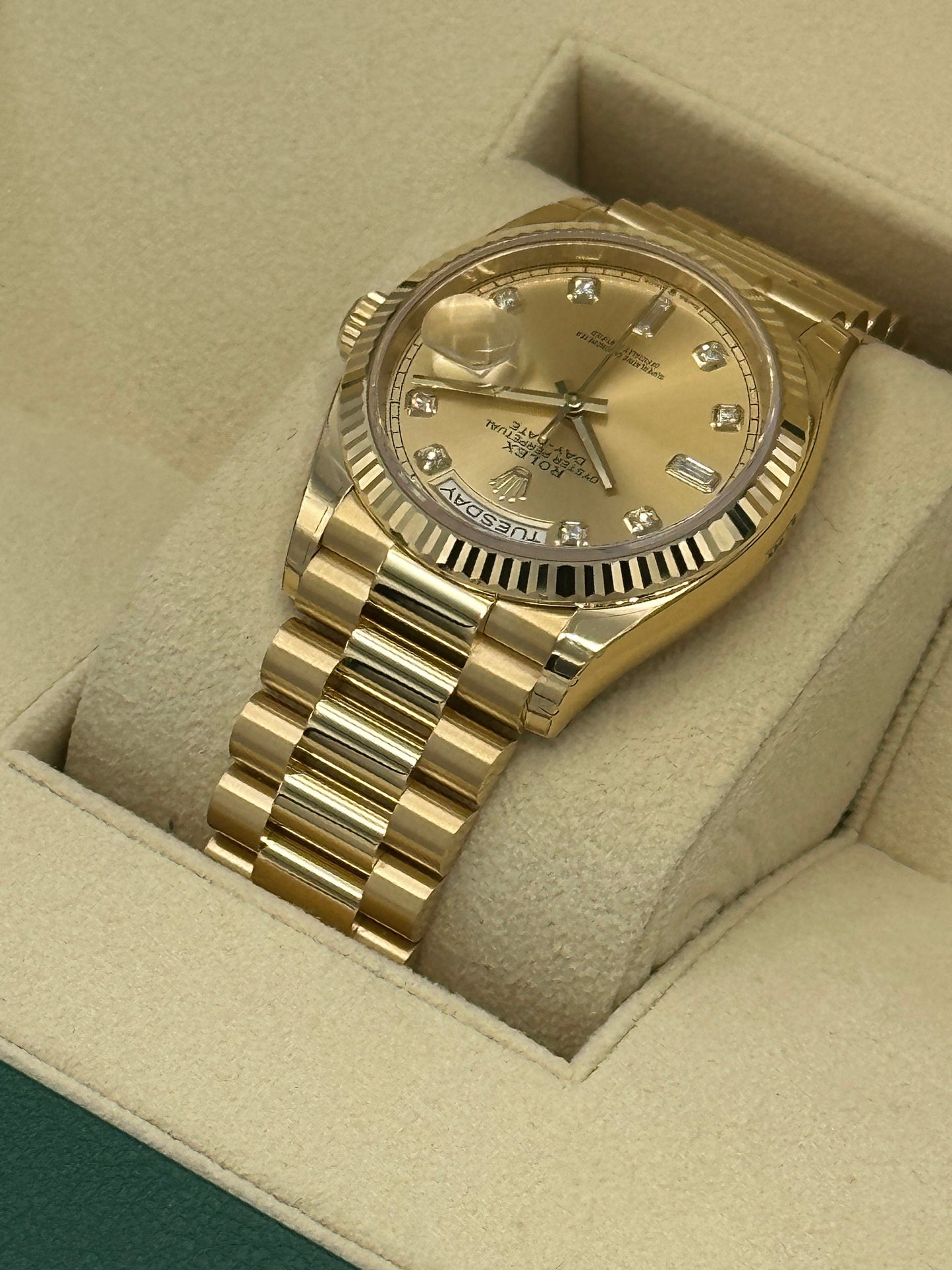 2023 Rolex Day-Date Yellow Gold Champagne Diamond Dial - MyWatchLLC