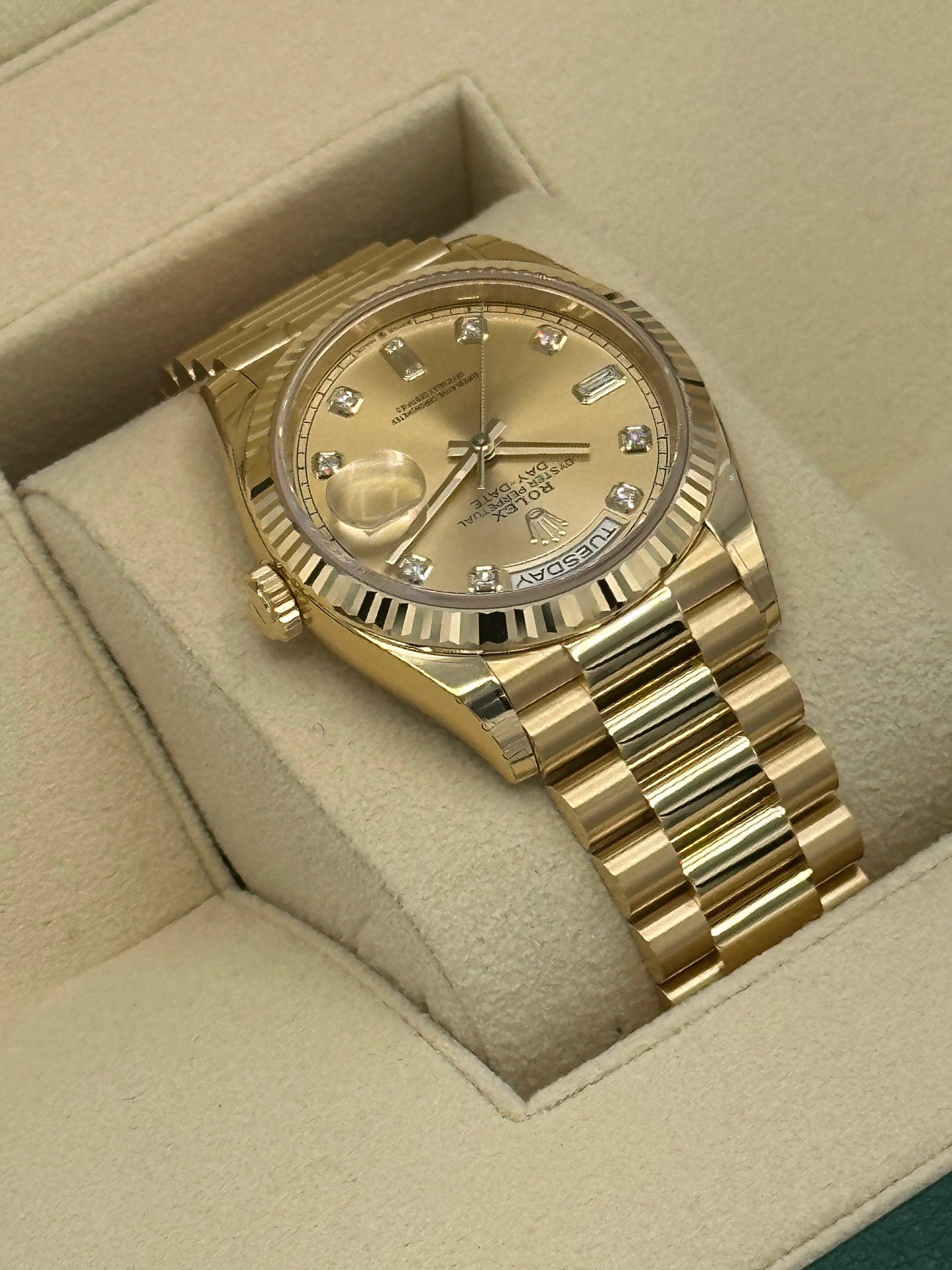 2023 Rolex Day-Date Yellow Gold Champagne Diamond Dial - MyWatchLLC