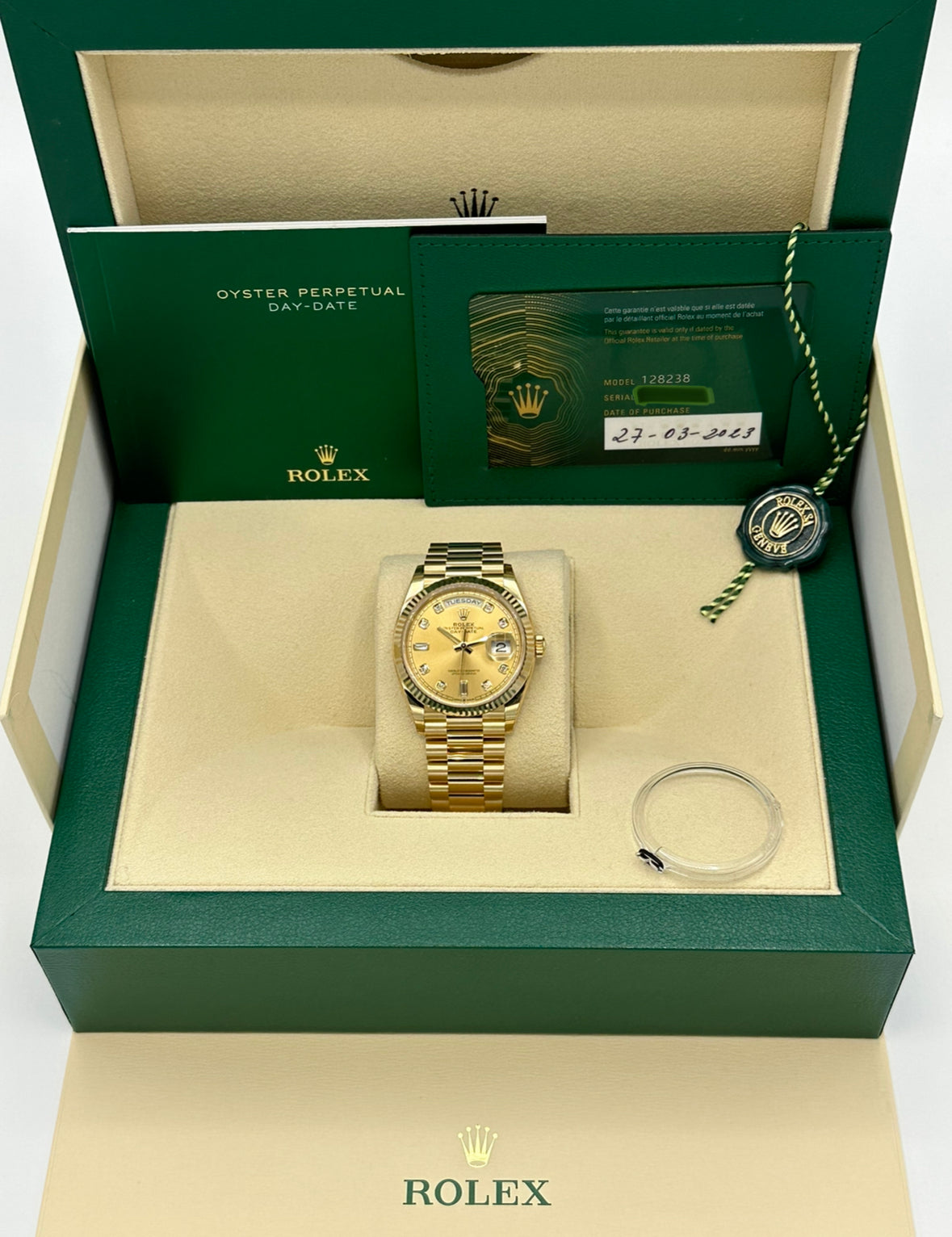 2023 Rolex Day-Date Yellow Gold Champagne Diamond Dial - MyWatchLLC