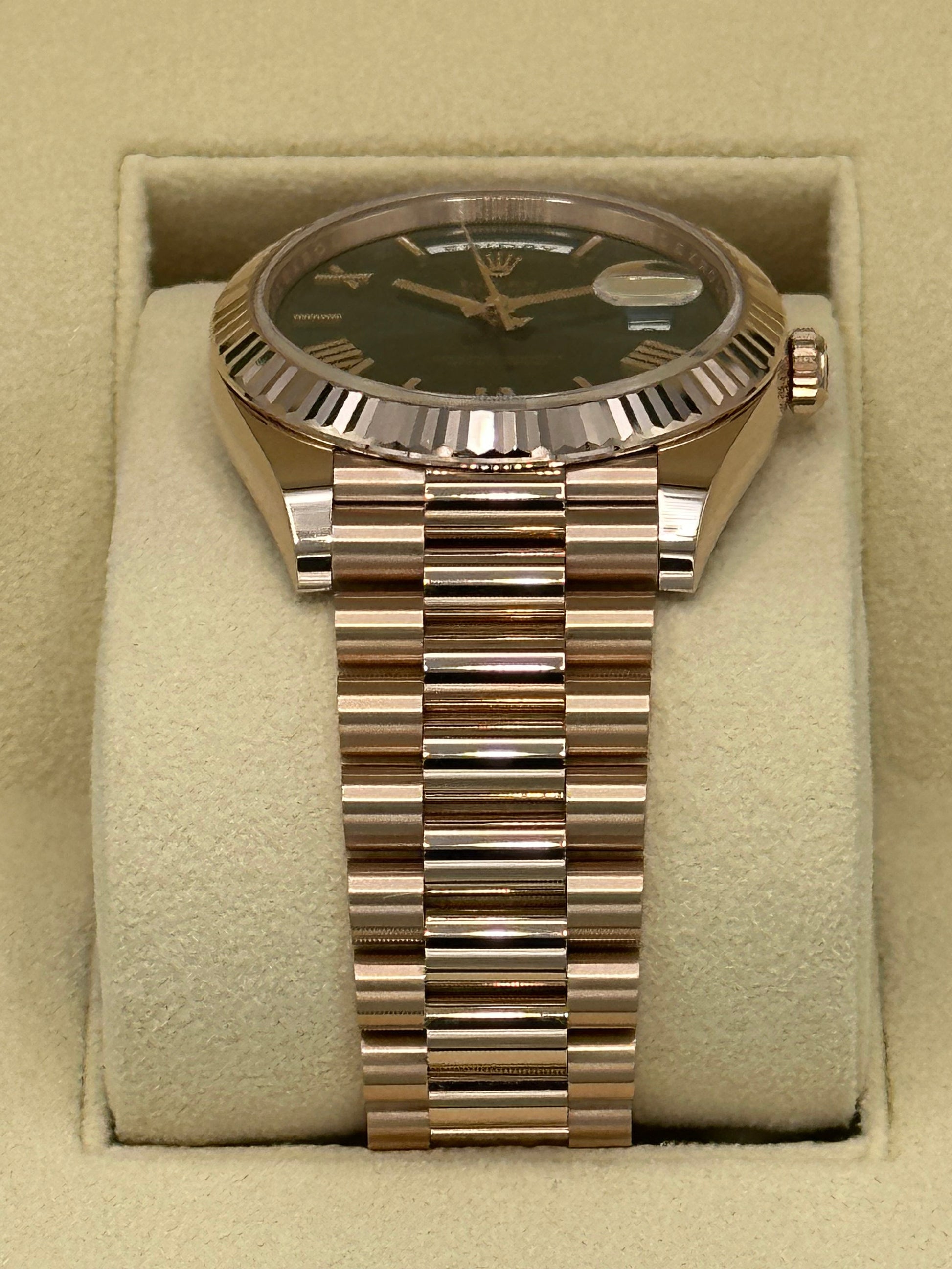 2023 Rolex Day-Date Presidential Rose Gold Olive Roman Numeral Dial - MyWatchLLC