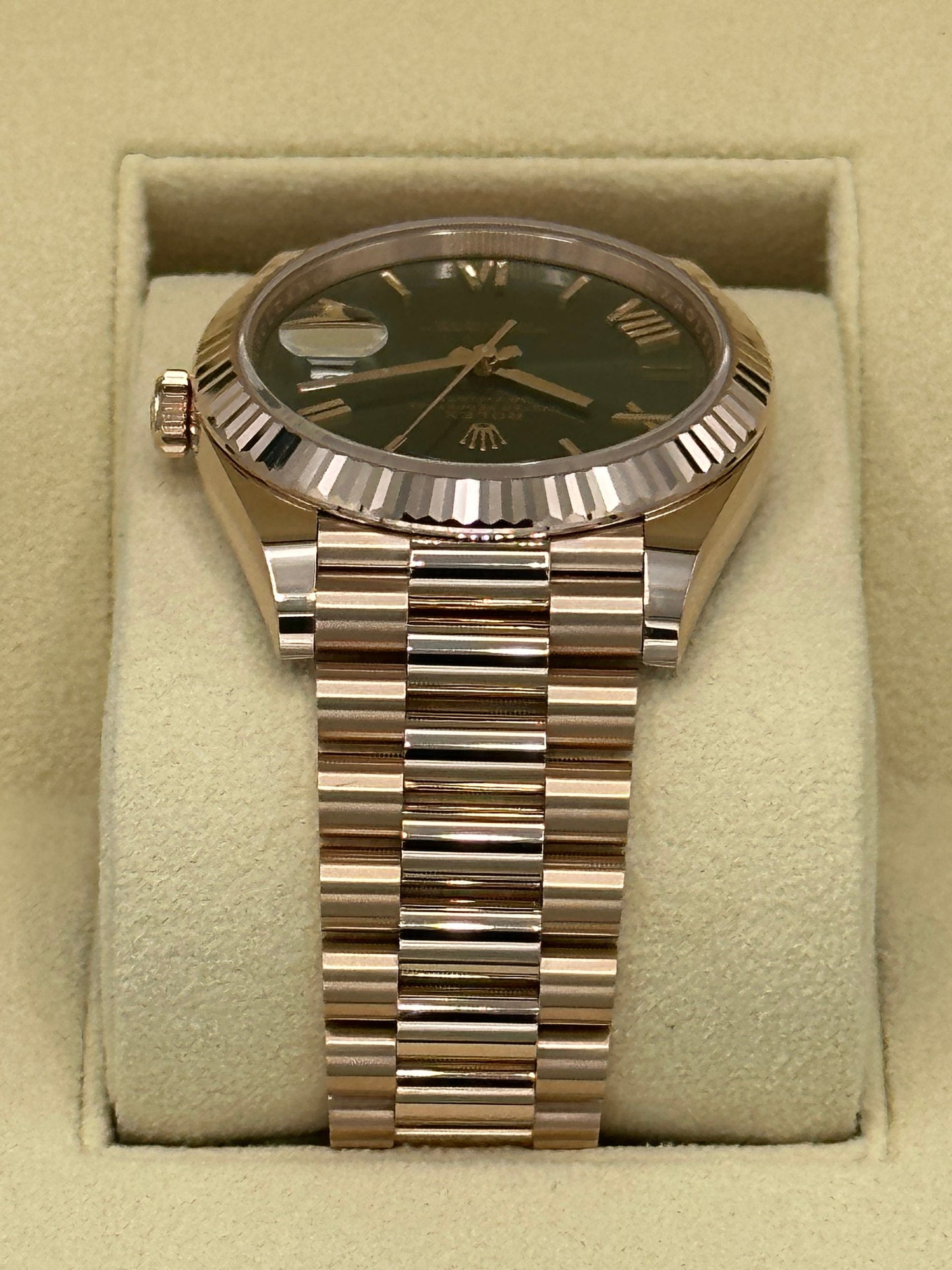 2023 Rolex Day-Date Presidential Rose Gold Olive Roman Numeral Dial - MyWatchLLC