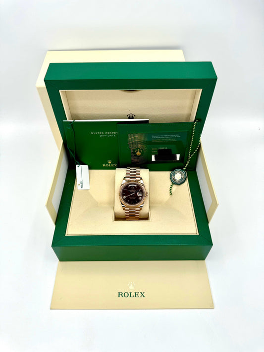 2023 Rolex Day-Date 40mm 228235 Presidential Rose Gold Chocolate Dial - MyWatchLLC