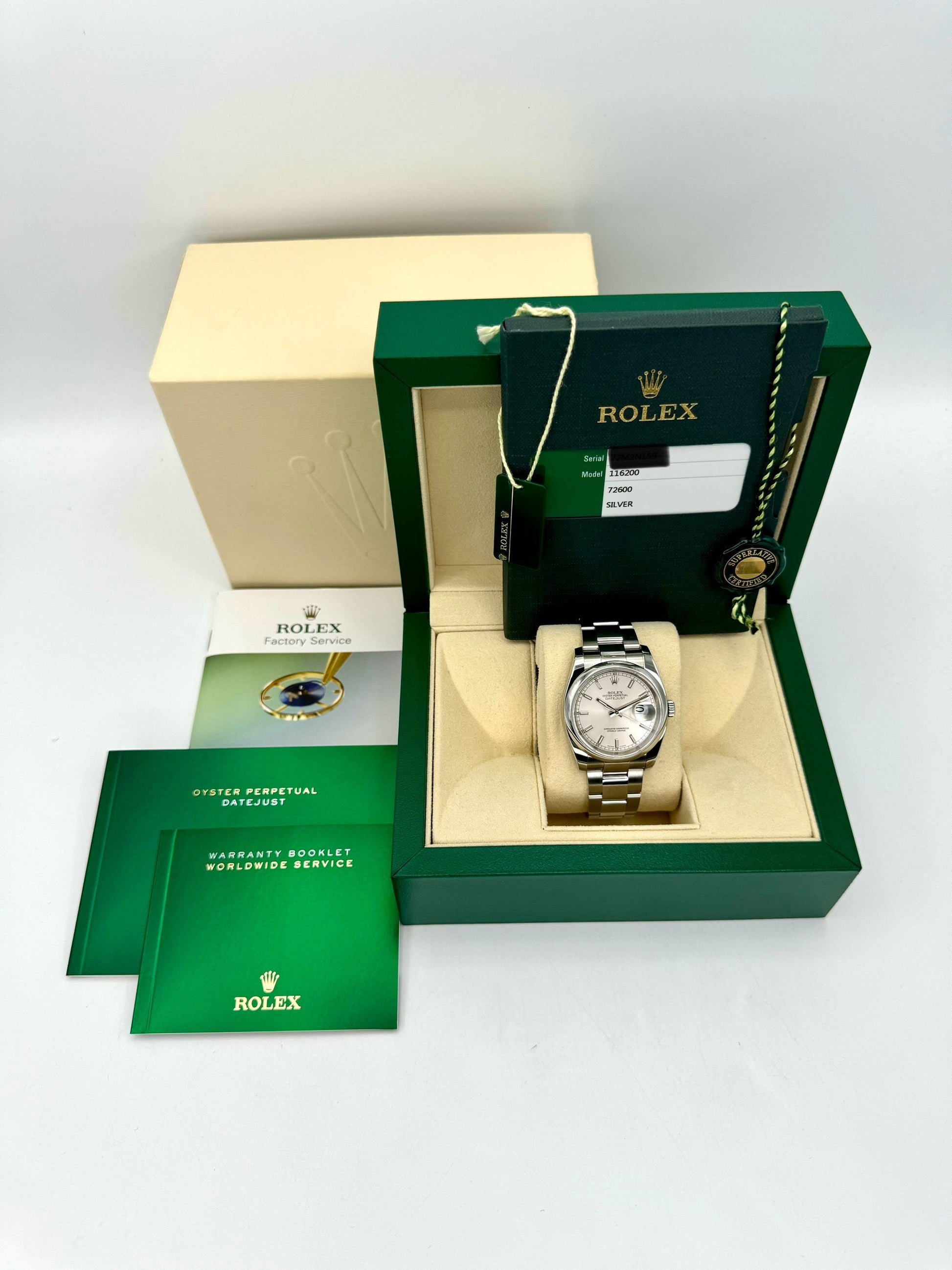 2016 Rolex Datejust 36mm 116200 Stainless Steel Oyster Silver Dial - MyWatchLLC