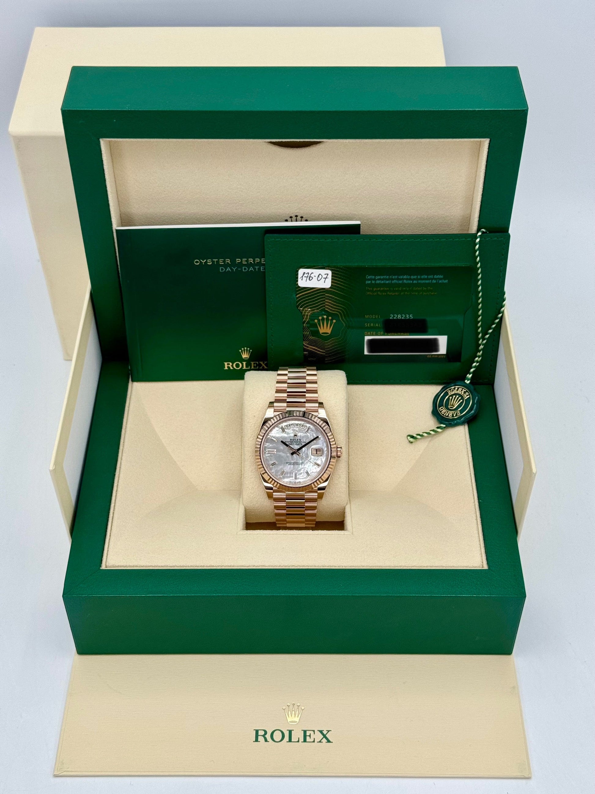 NEW 2024 Rolex Day-Date 40mm 228235 Rose Gold MOP Diamond Dial - MyWatchLLC