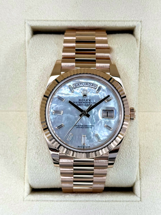 NEW 2024 Rolex Day-Date 40mm 228235 Rose Gold MOP Diamond Dial - MyWatchLLC