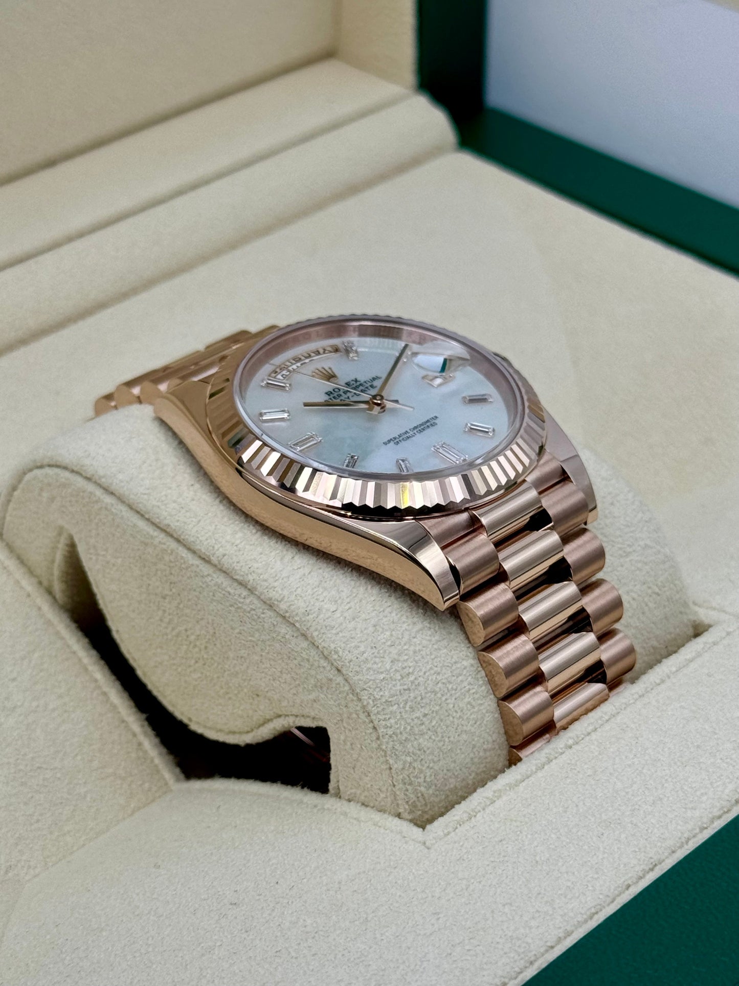 NEW 2024 Rolex Day-Date 40mm 228235 Rose Gold MOP Diamond Dial - MyWatchLLC