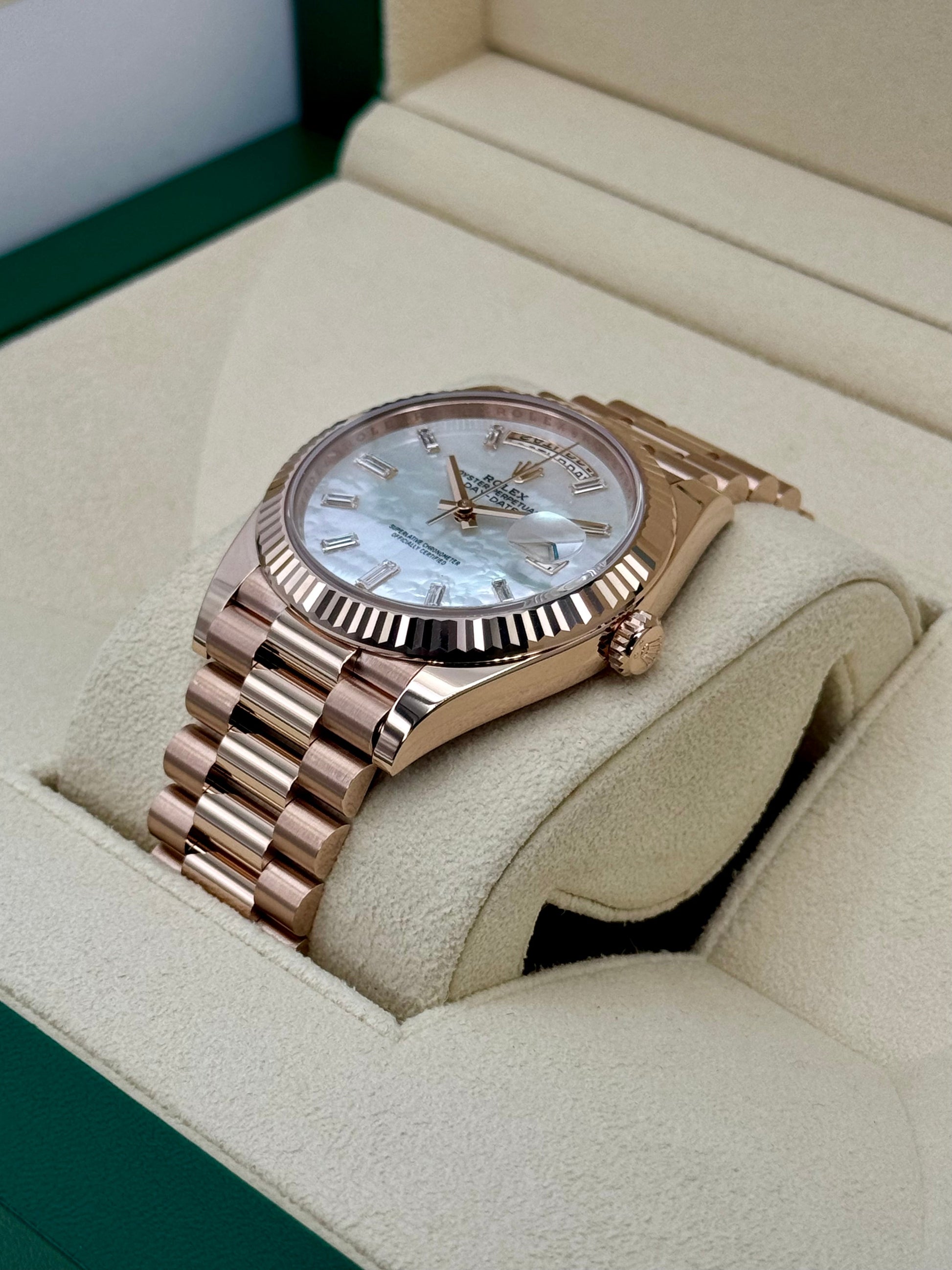 NEW 2024 Rolex Day-Date 40mm 228235 Rose Gold MOP Diamond Dial - MyWatchLLC