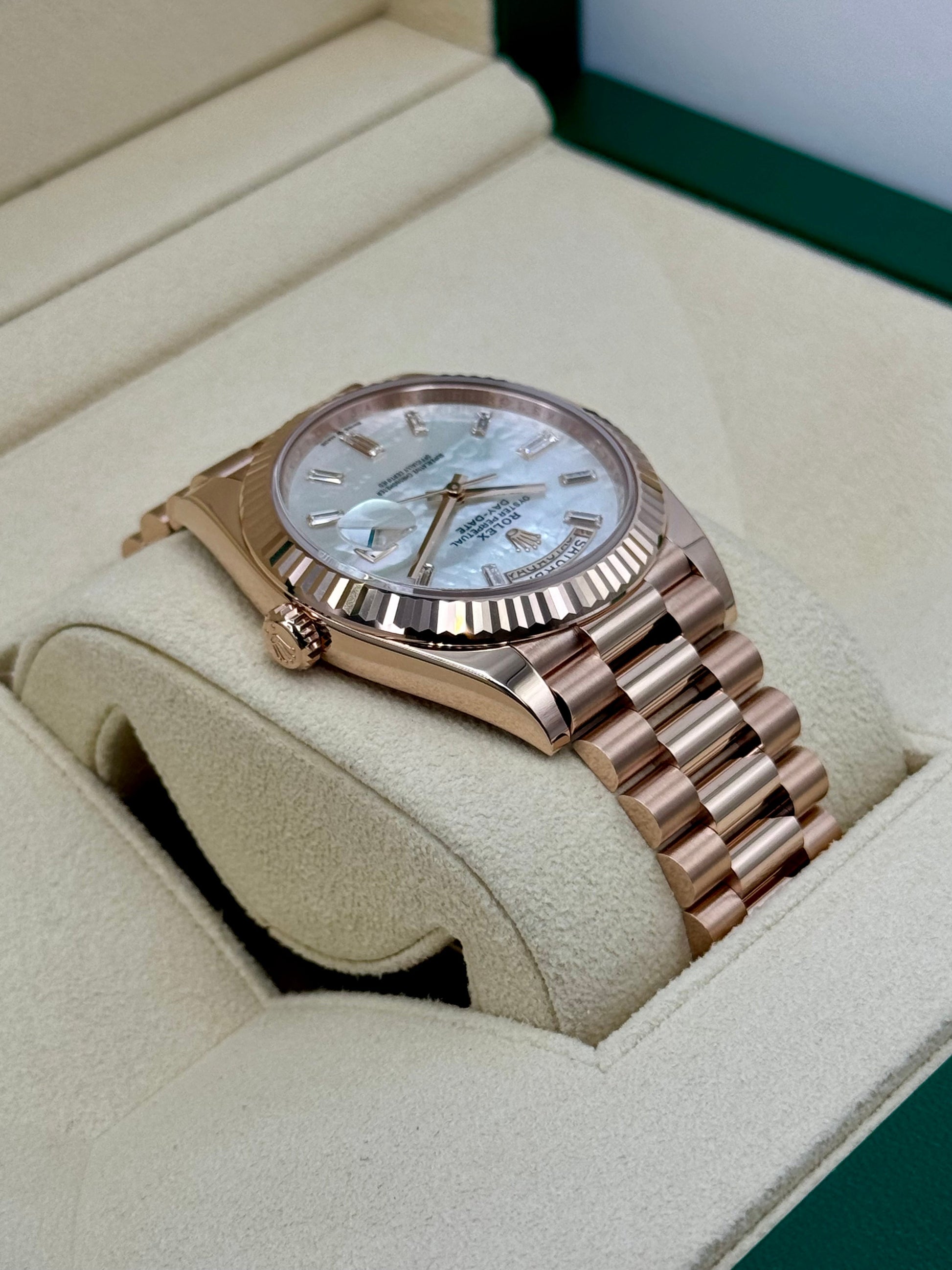 NEW 2024 Rolex Day-Date 40mm 228235 Rose Gold MOP Diamond Dial - MyWatchLLC