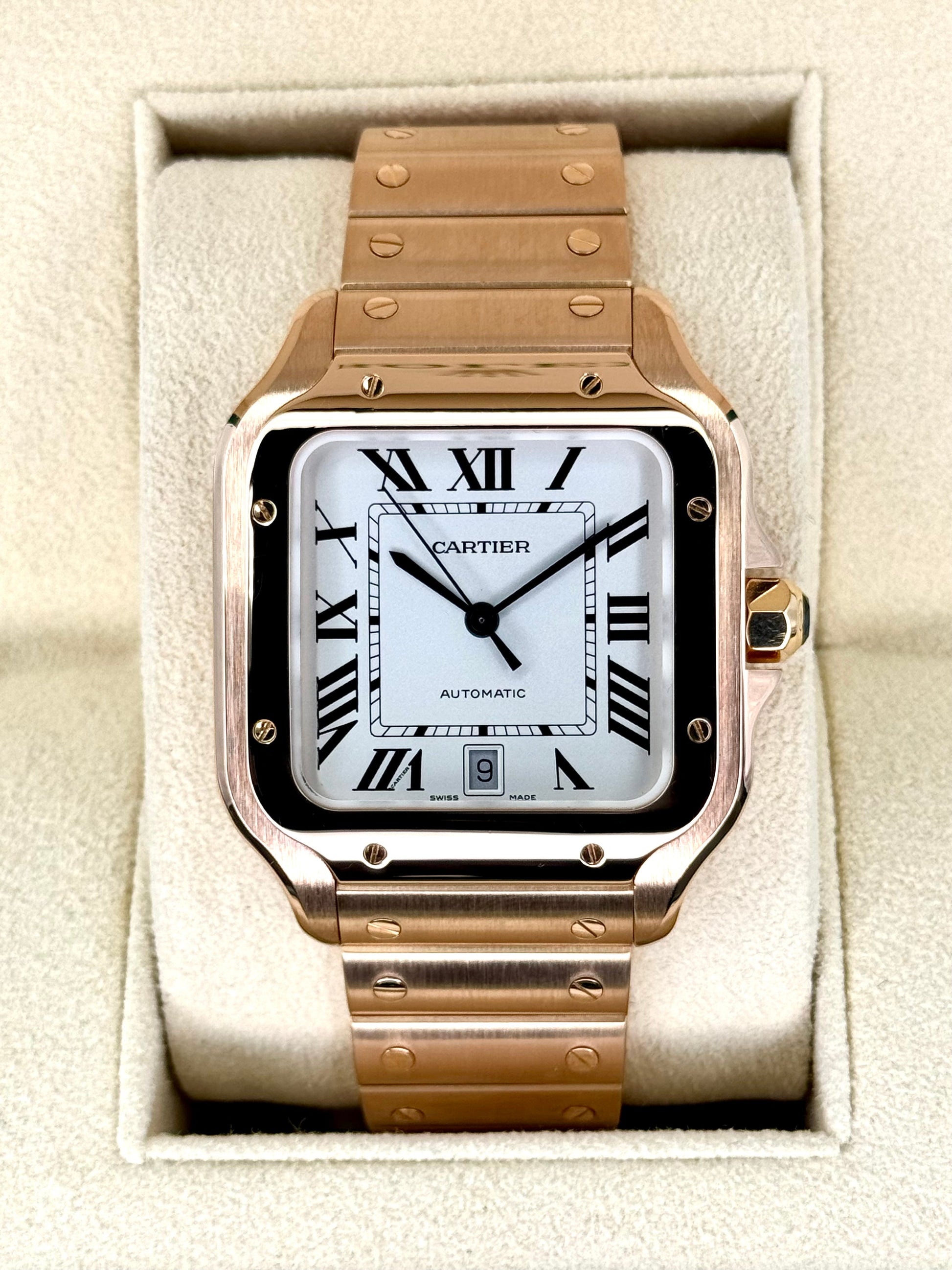 2021 Cartier Santos De Cartier 39.8mm WGSA0018 Rose Gold White Dial - MyWatchLLC