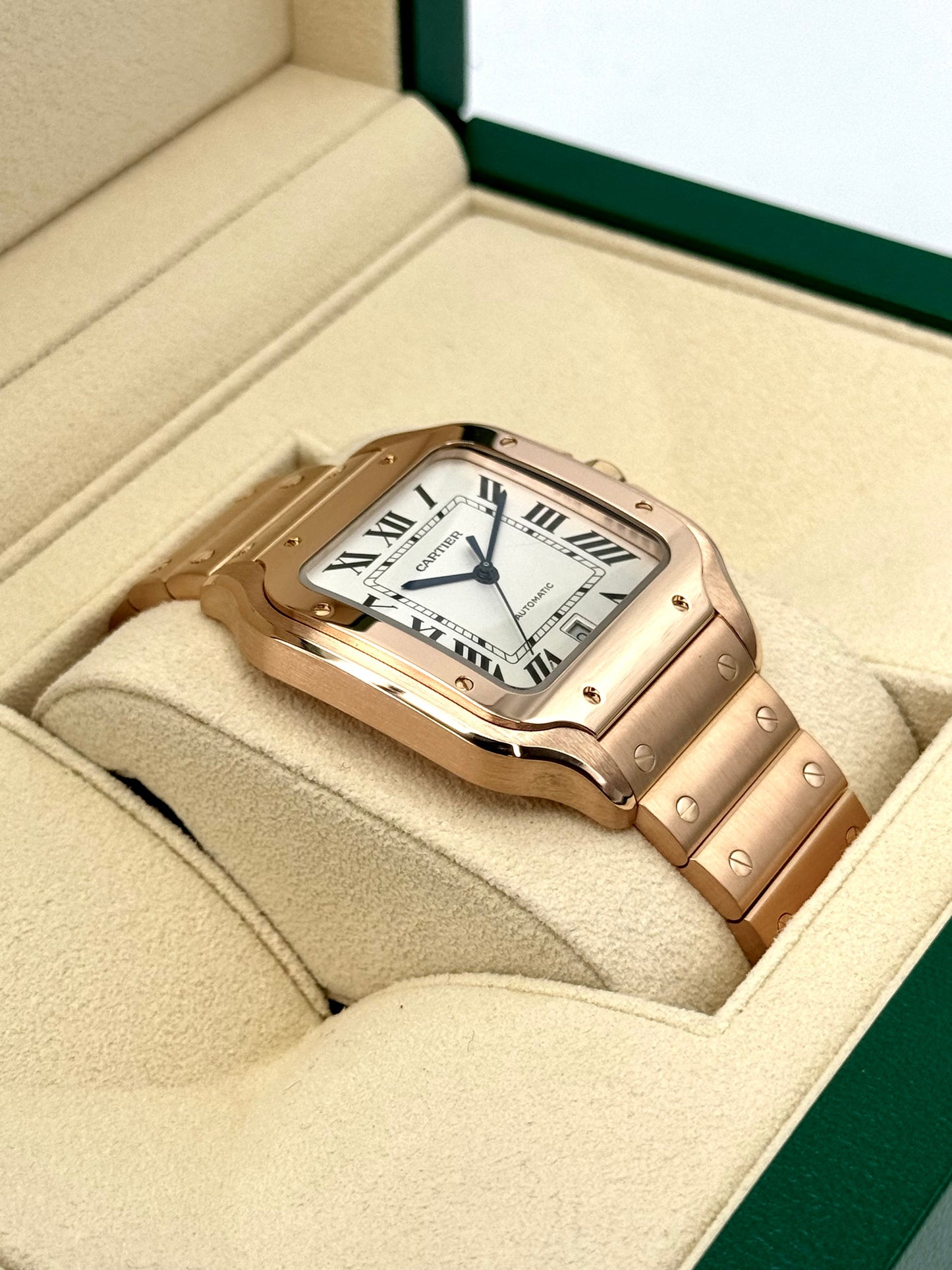 2021 Cartier Santos De Cartier 39.8mm WGSA0018 Rose Gold White Dial - MyWatchLLC