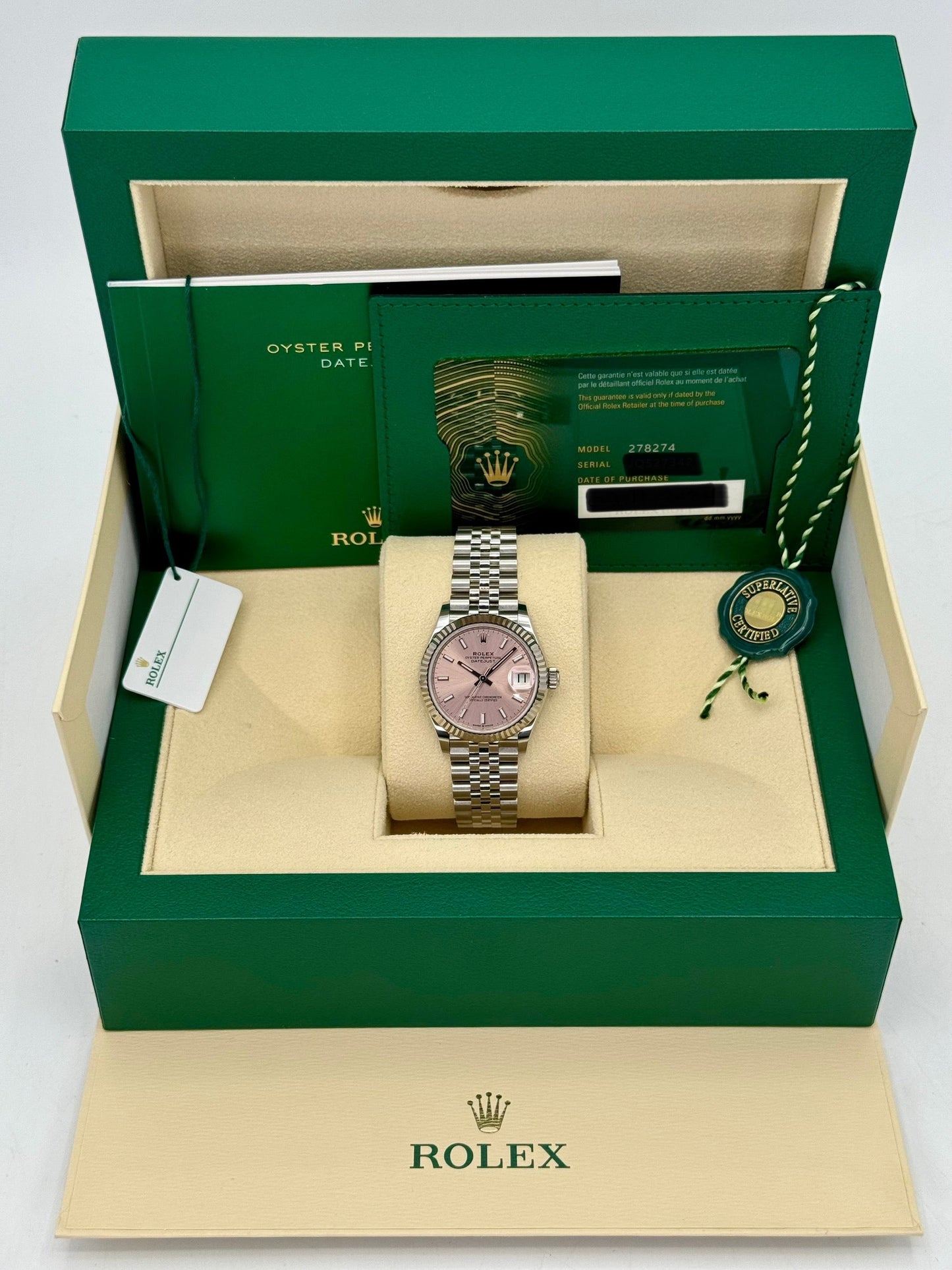 NEW 2024 Rolex Datejust 31mm 278274 Stainless Steel Jubilee Pink Dial - MyWatchLLC
